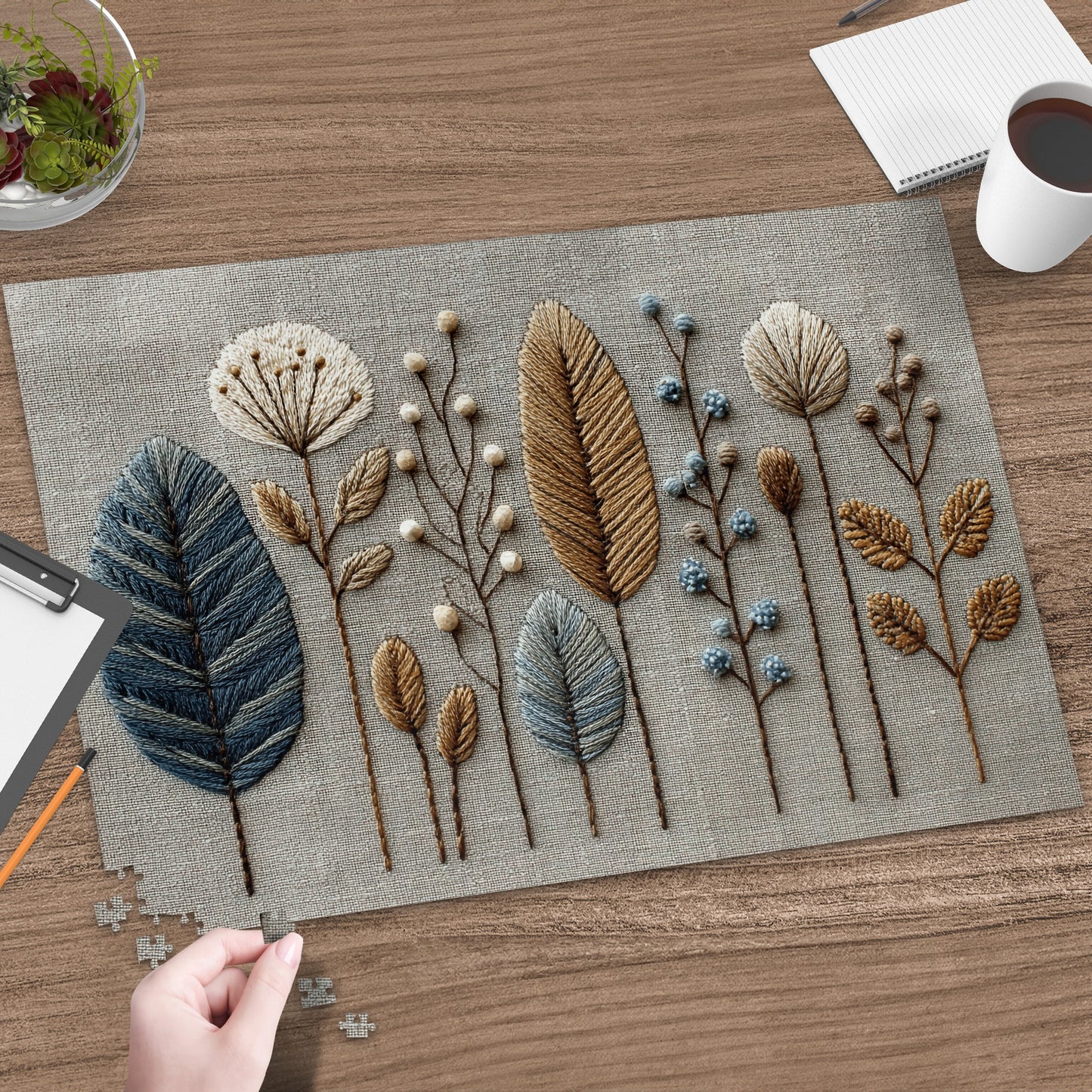 Delicate Embroidered Botanical Design Puzzle