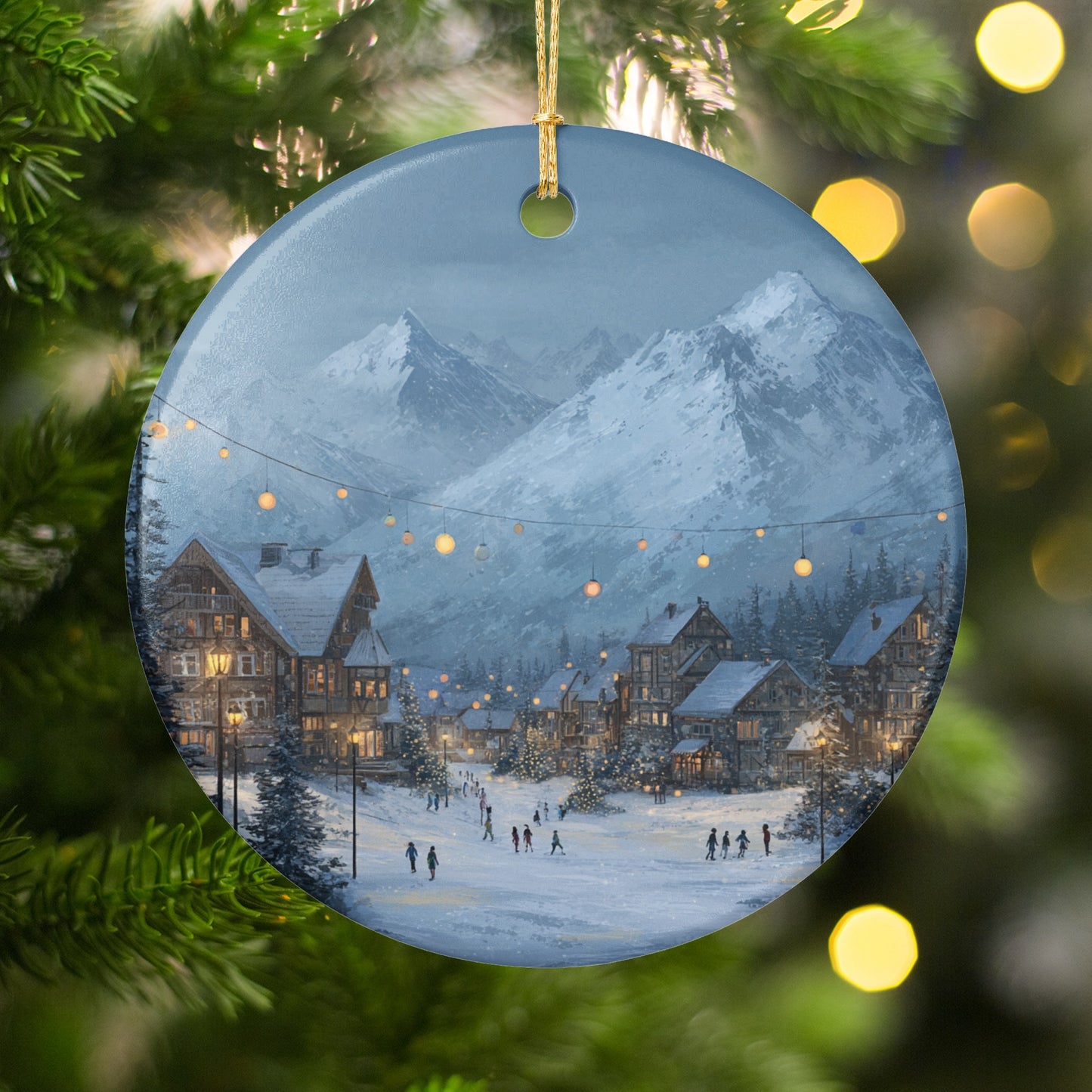 Festive Holiday Village Scene Hanging Ornament