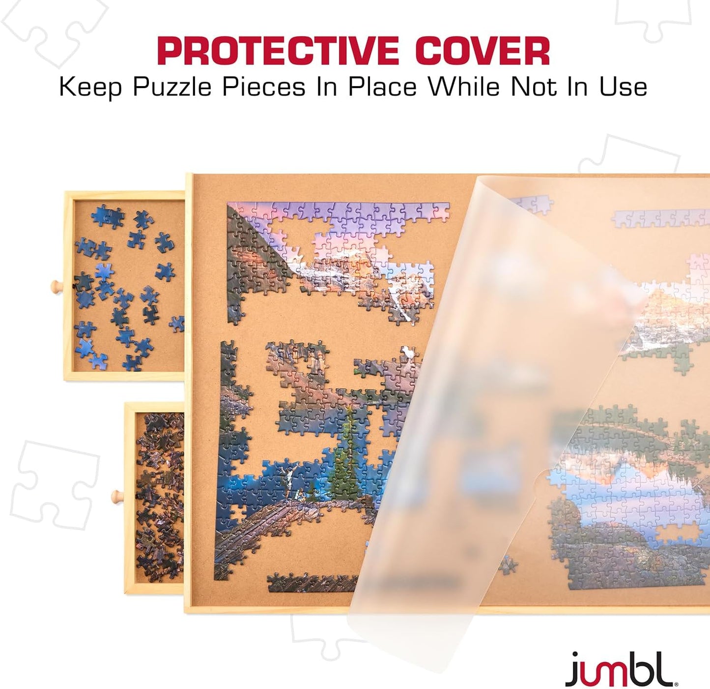 Jumbl 1000-Piece Puzzle Board with Drawers, Lazy Susan Spinner & Cover | Rotating Wooden Jigsaw Puzzle Table