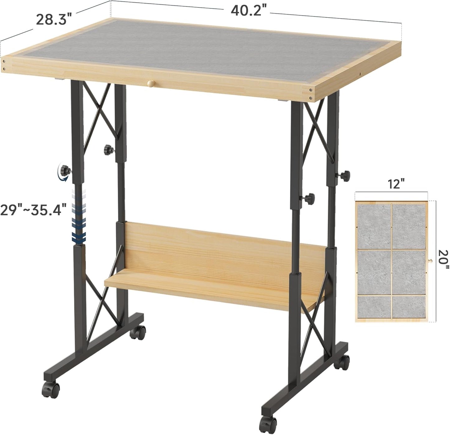 Easyego 2000 Piece Jigsaw Puzzle Table with Legs for Adults, 5-Tilting-Angle & Height Adjustable Table with Draws, Wooden Puzzle Board with Extended Support Bar & 4 Wheels