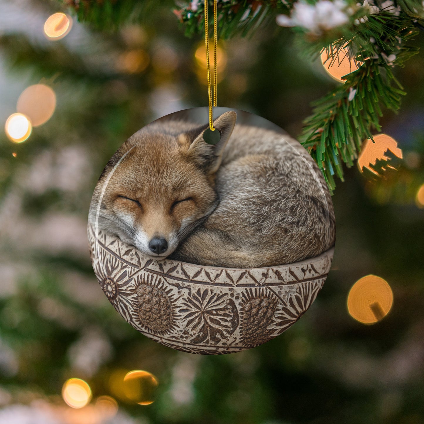 Sleeping Fox Christmas Tree Ornament Holiday Decor