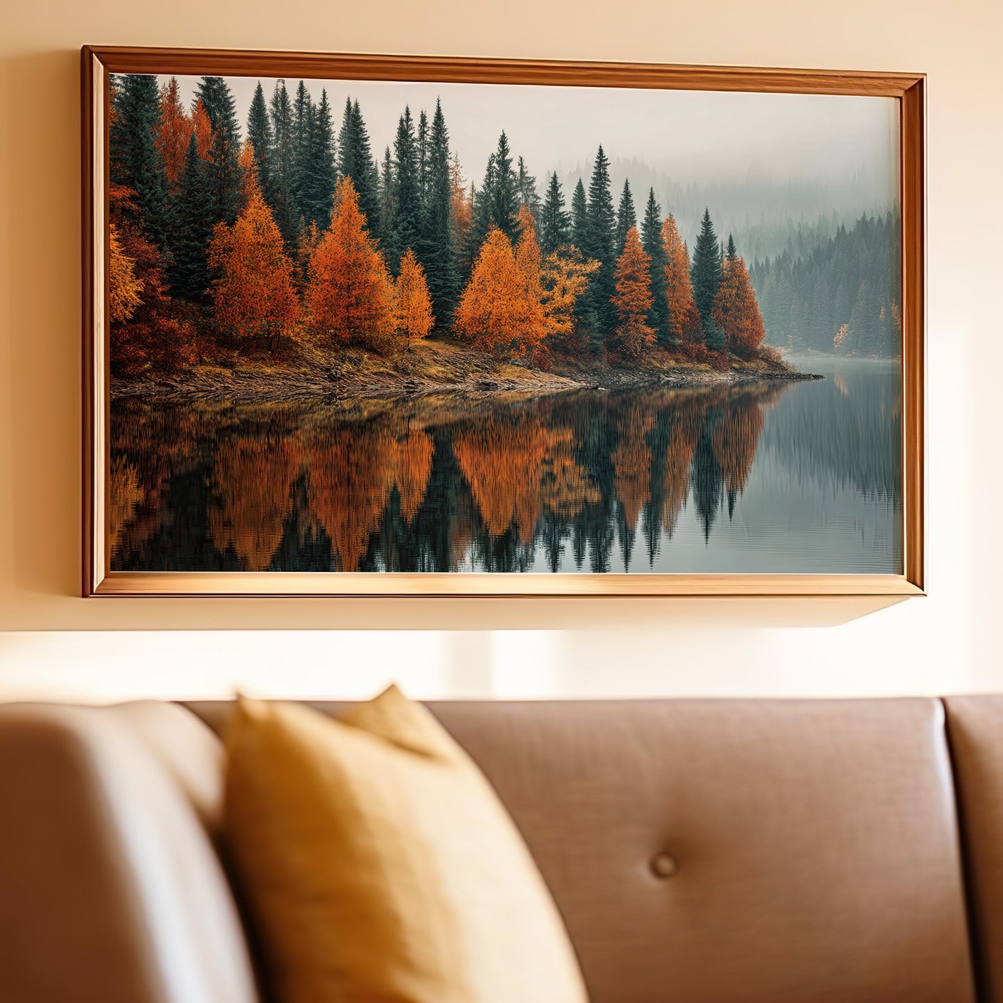 Serene Autumn Forest Reflections Wall Art