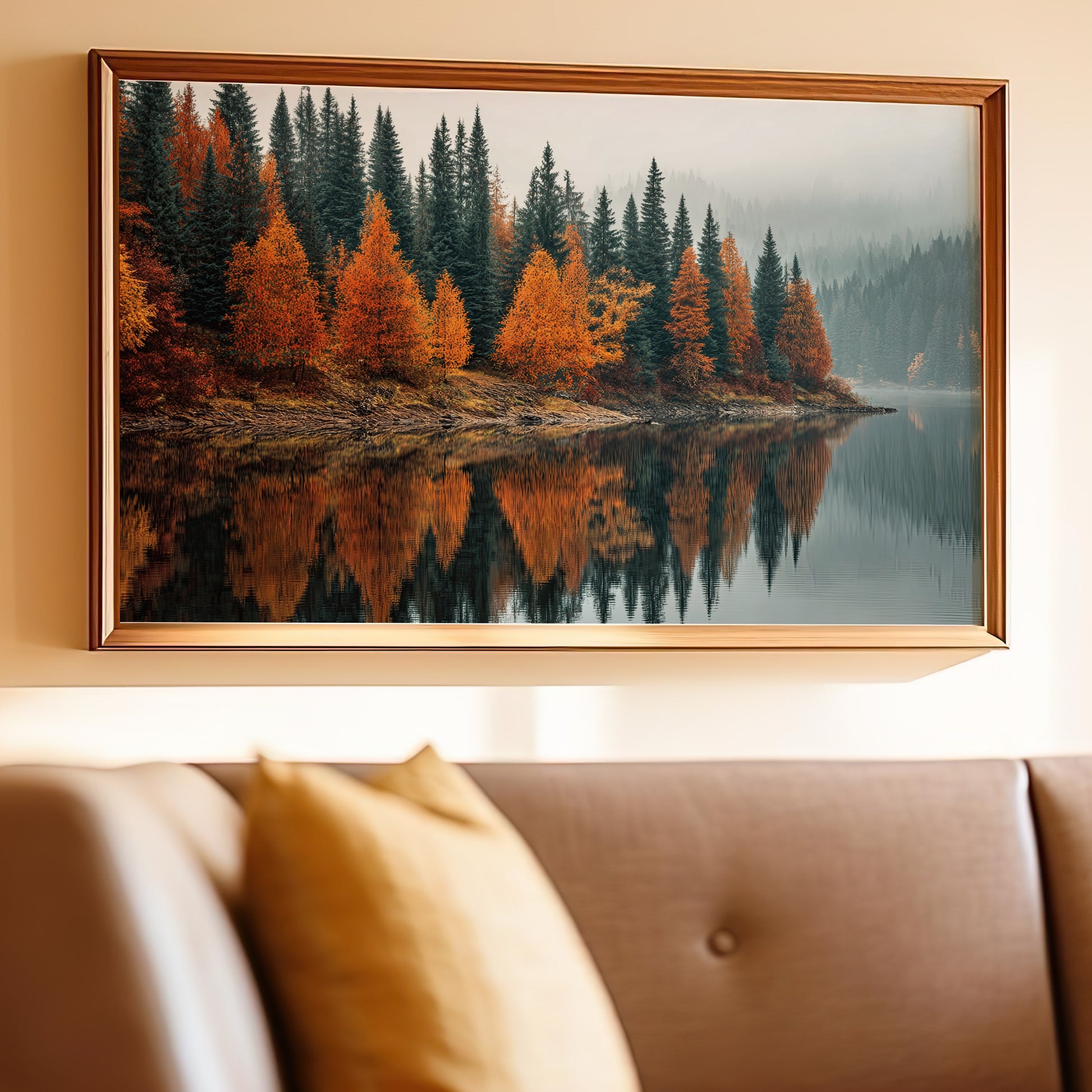 Serene Autumn Forest Reflections Wall Art
