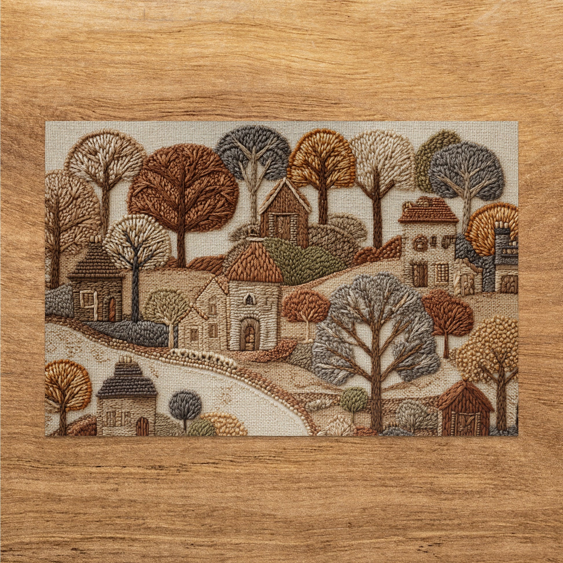 Cozy Countryside Embroidered Art Print Wall Decor