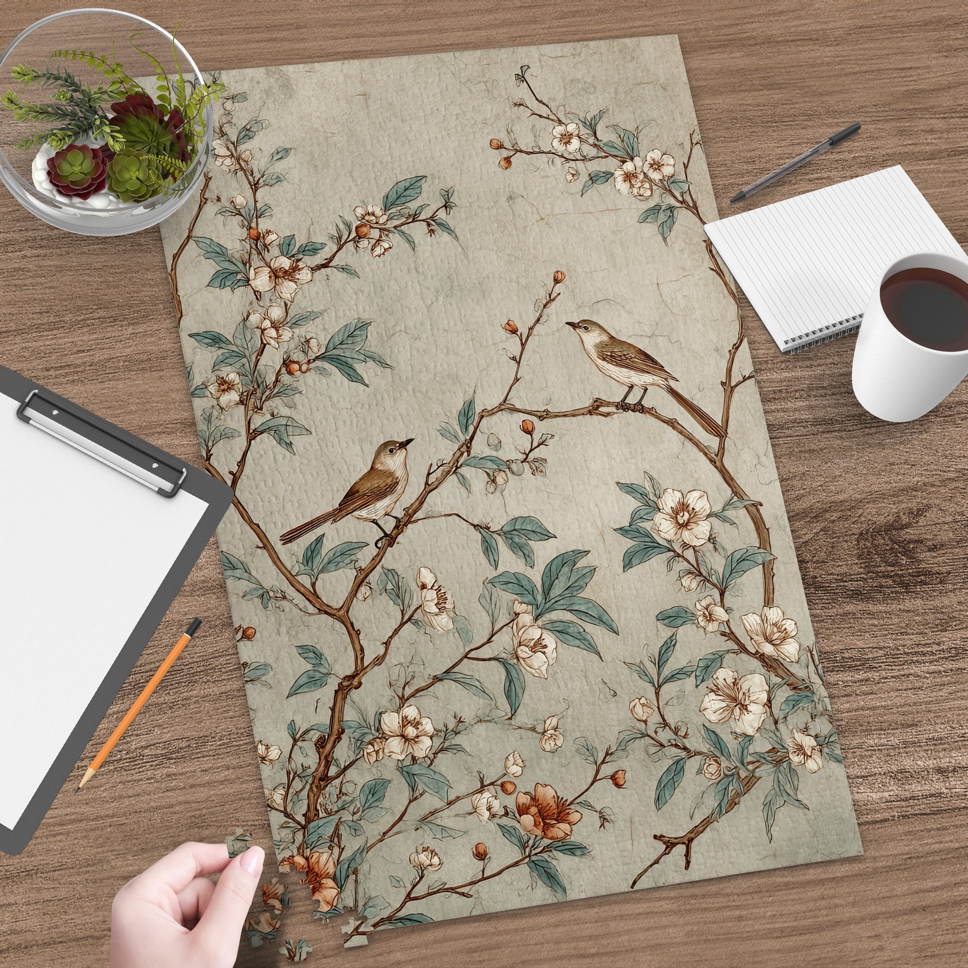 Vintage Botanical Bird and Blossom Flower Puzzle