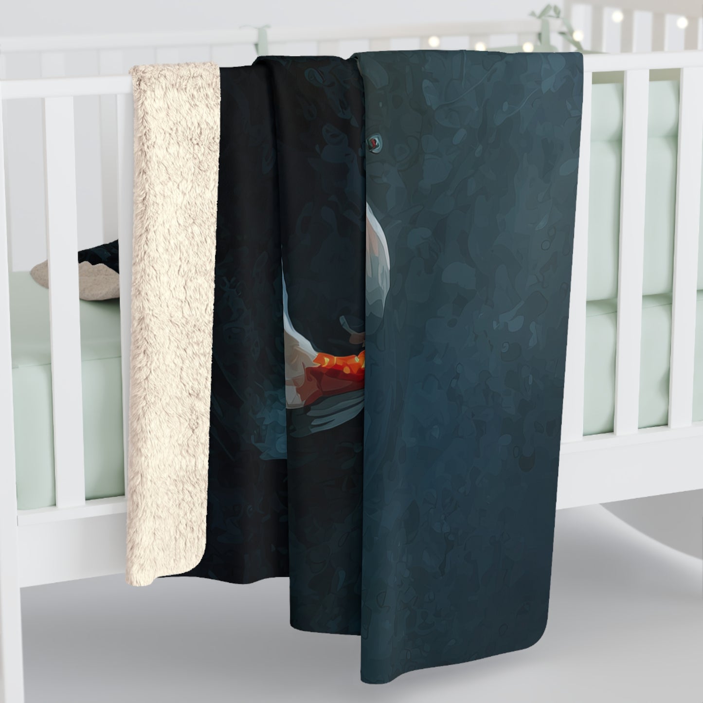 Koi Pond sherpa fleece blanket — tranquil fish art throw, zen home decor, relaxing gift, soft sherpa