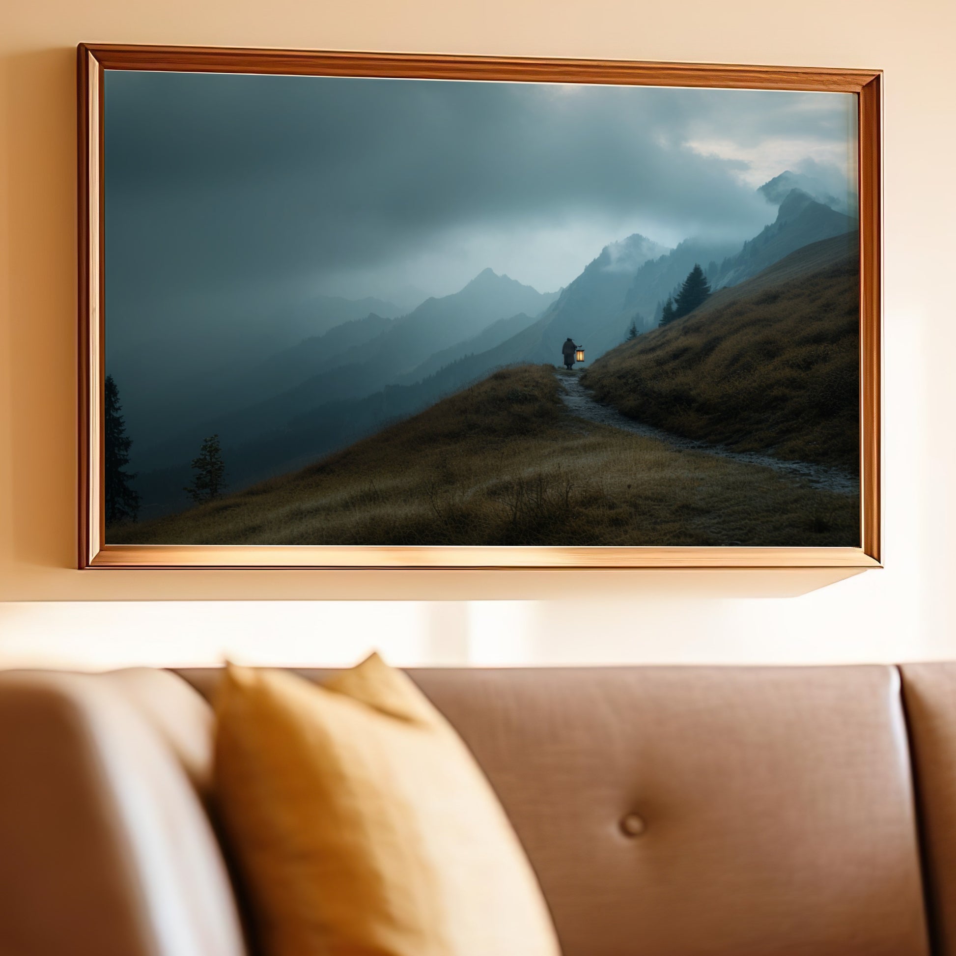 Serene Mountain Path With Lone Traveler Wall Art