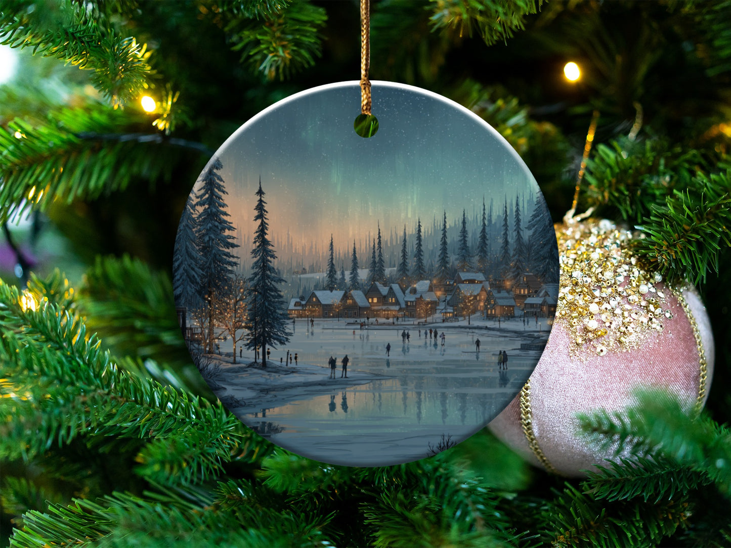 Festive Christmas Village Scene Ornament for Holiday Decoration