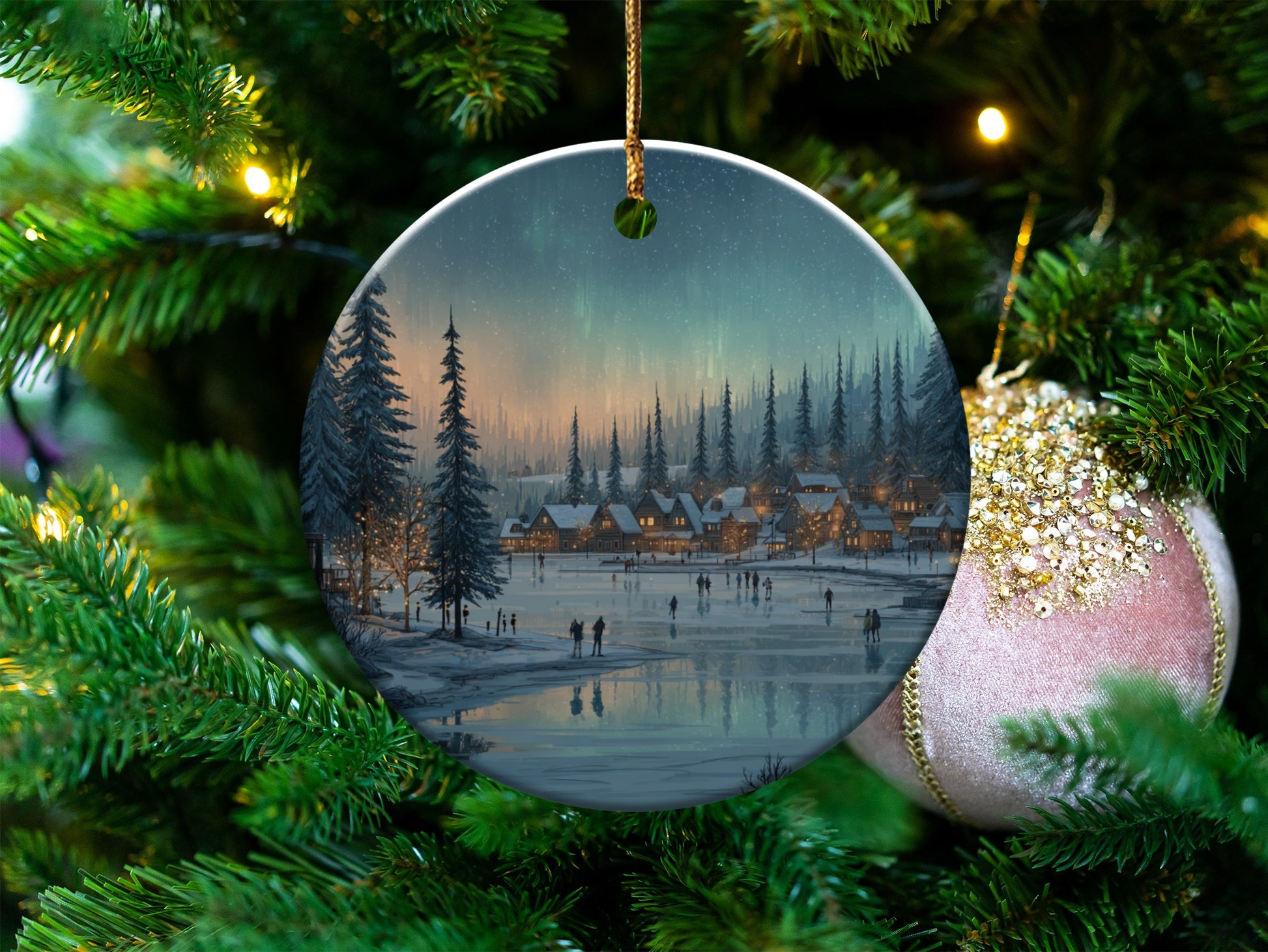 Festive Christmas Village Scene Ornament for Holiday Decoration