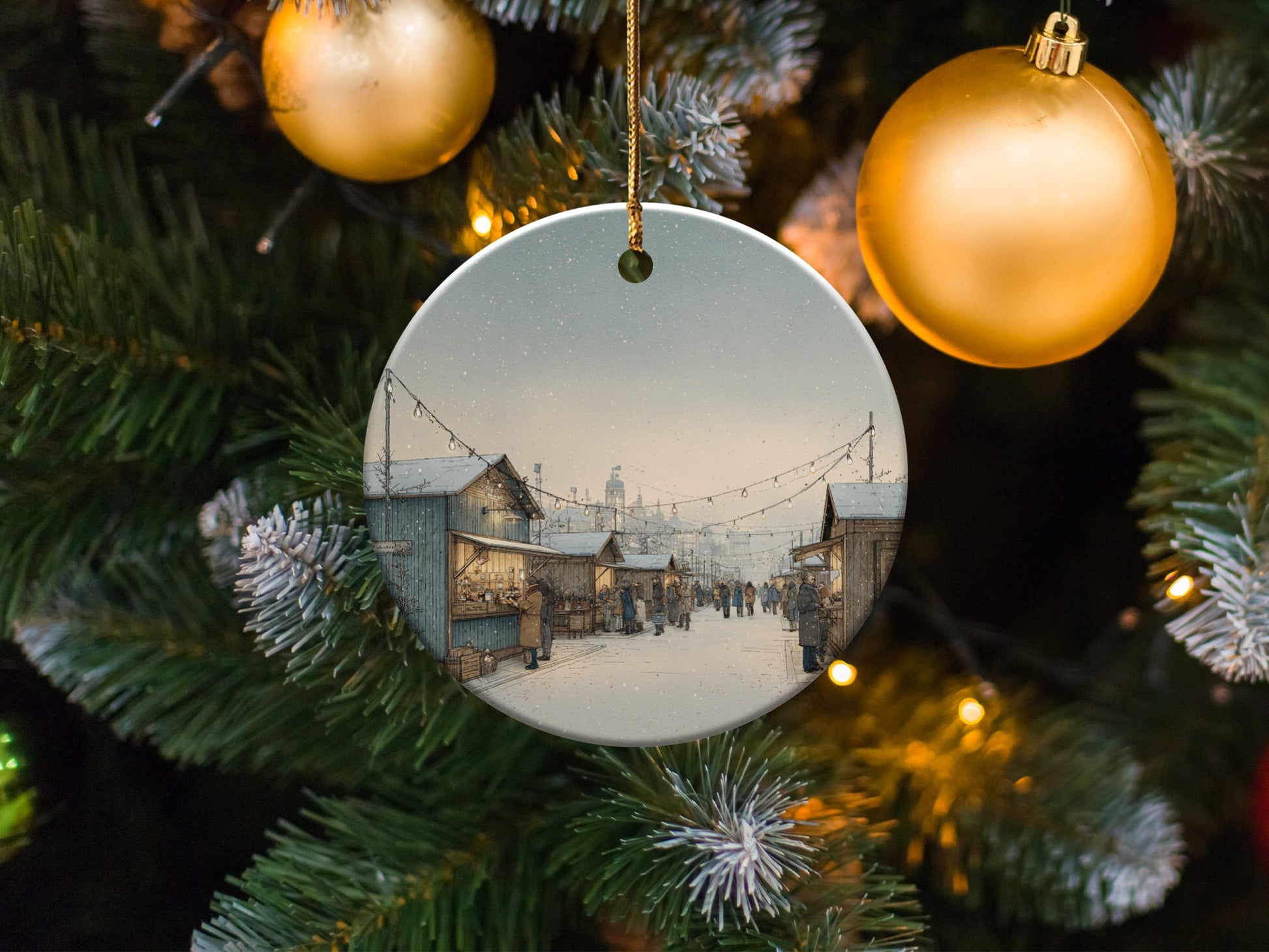 Christmas Village Scene Christmas Ornament product