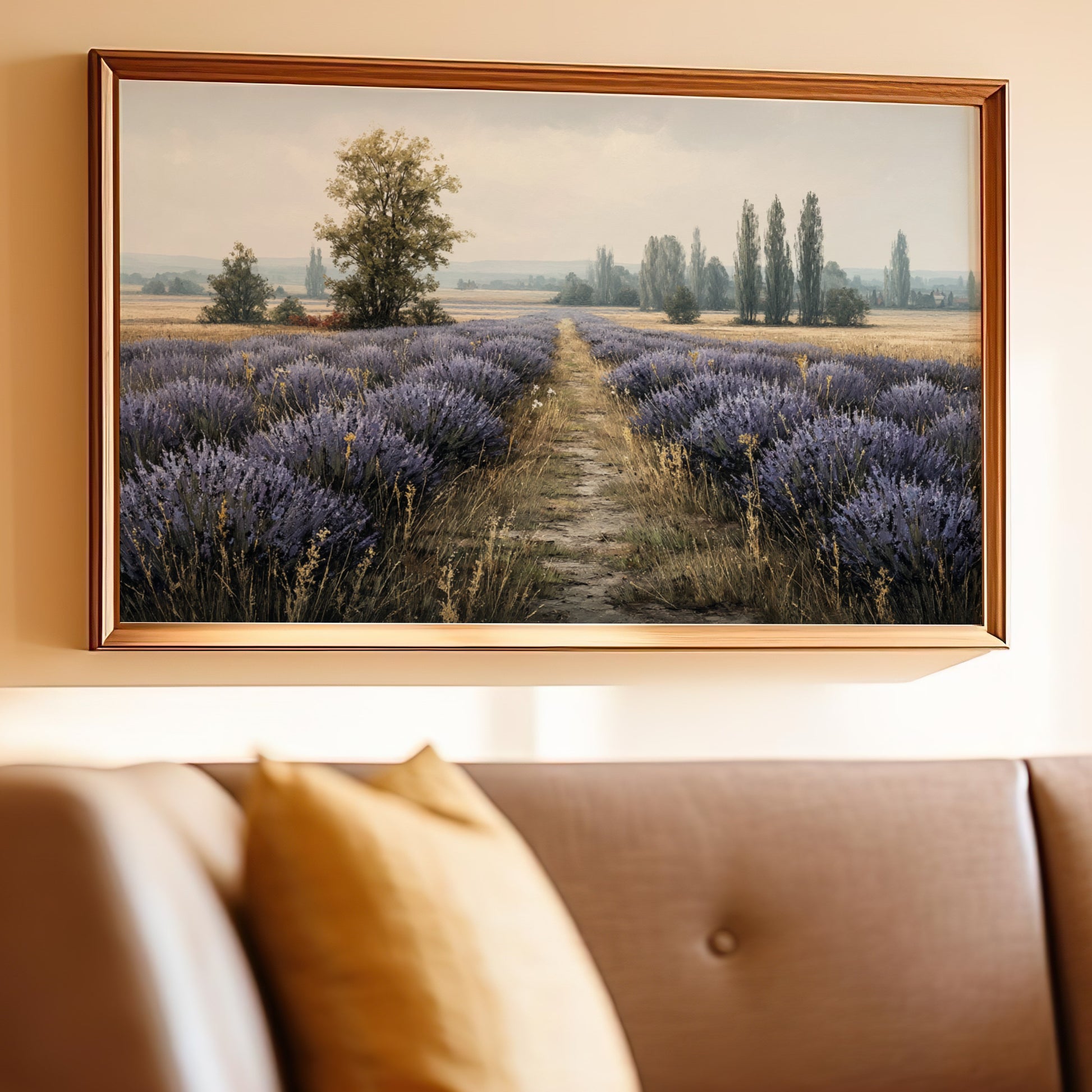 Lavender Field with Trees Landscape Painting