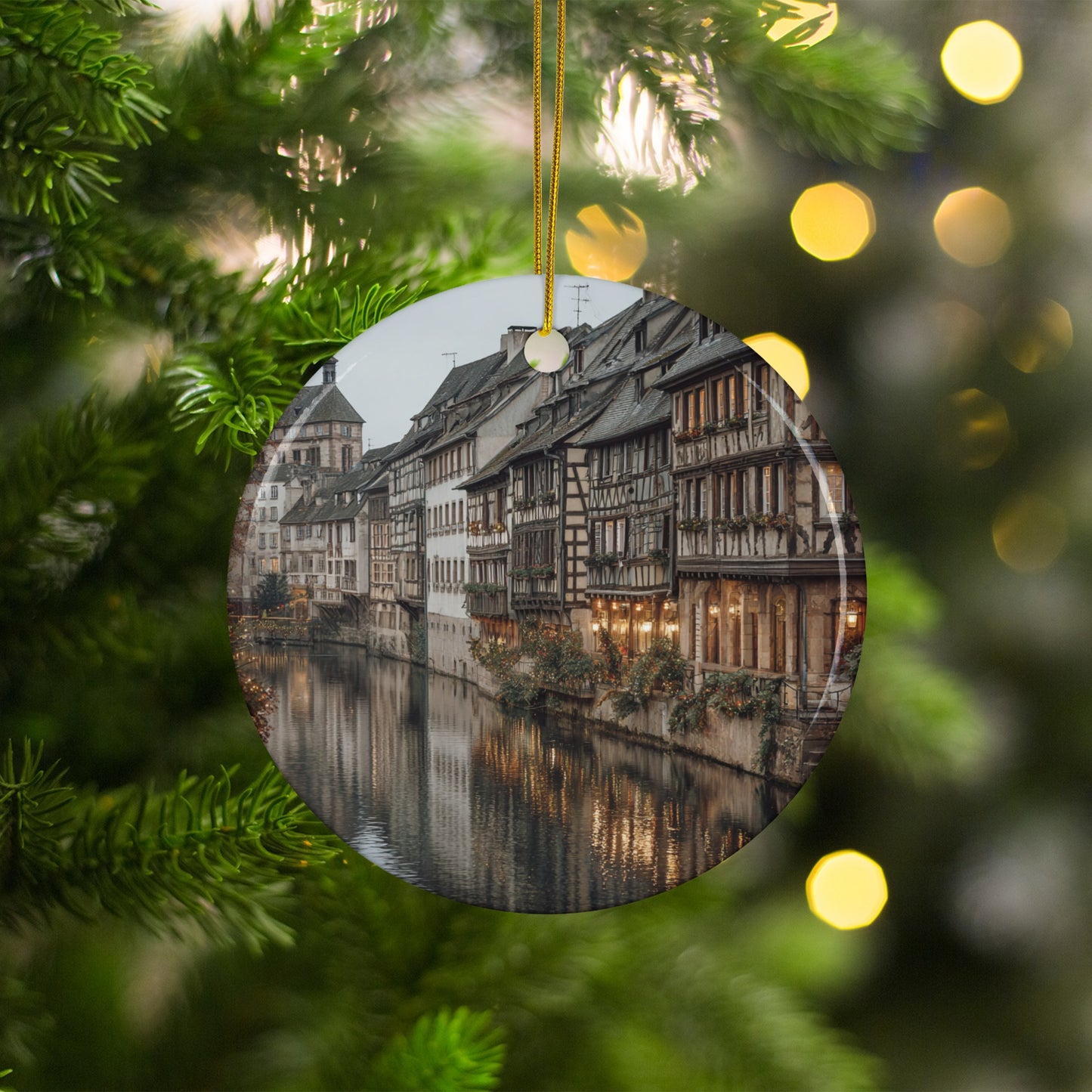 Scenic European Village River View Ornament