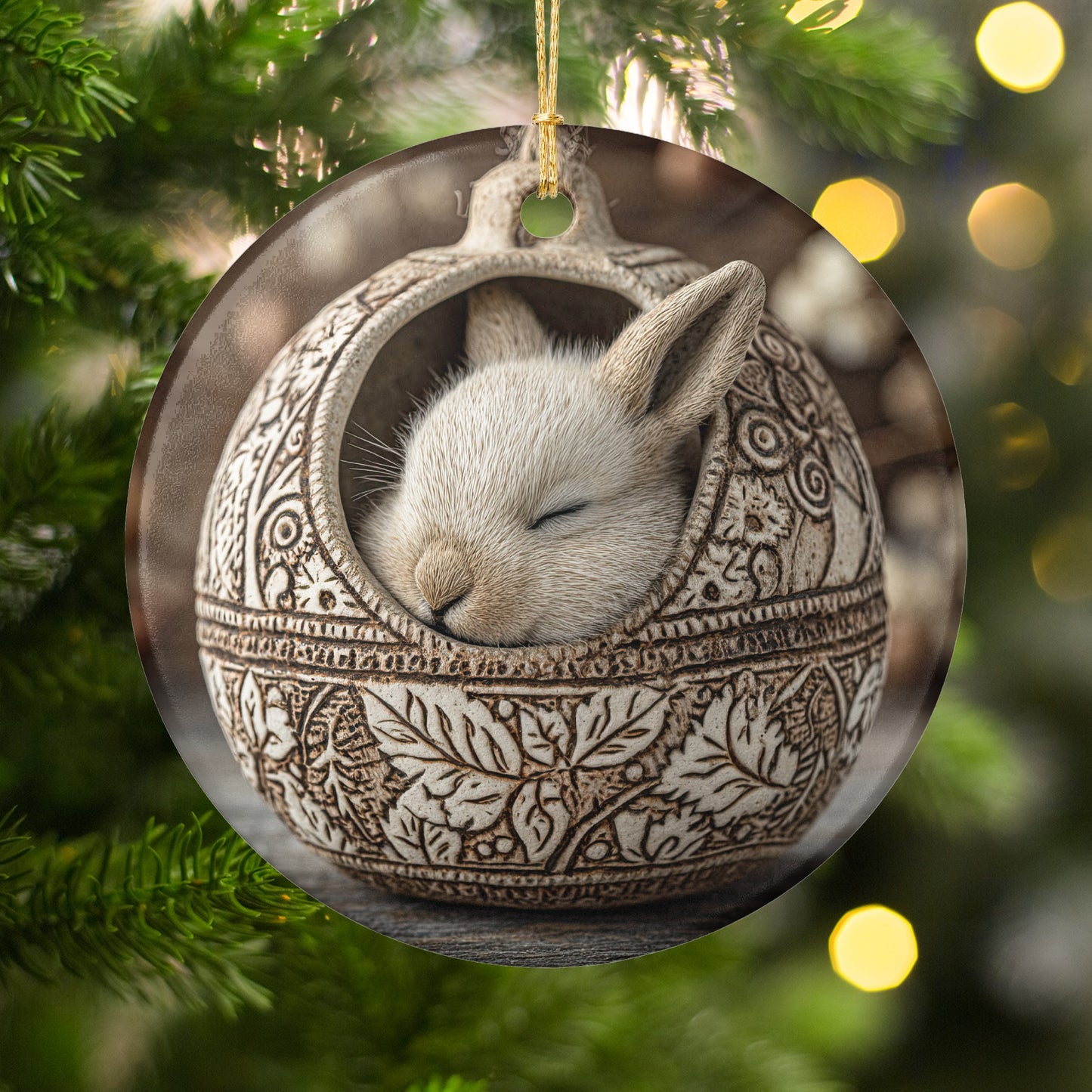 Adorable Bunny in Ornate Egg Shaped Ornament Decoration