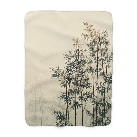 Bamboo Grove sherpa blanket — soft Asian-inspired fleece throw, minimalist home decor, zen gift