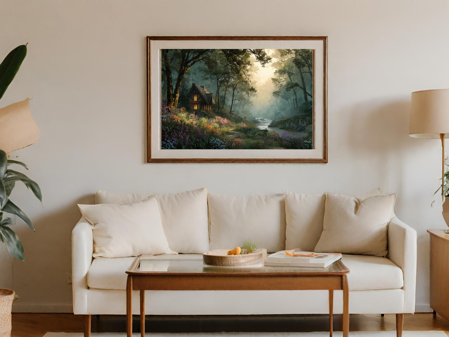 Mystical Woodland Cottage Stream Sunlight Flowers Vibrant product type