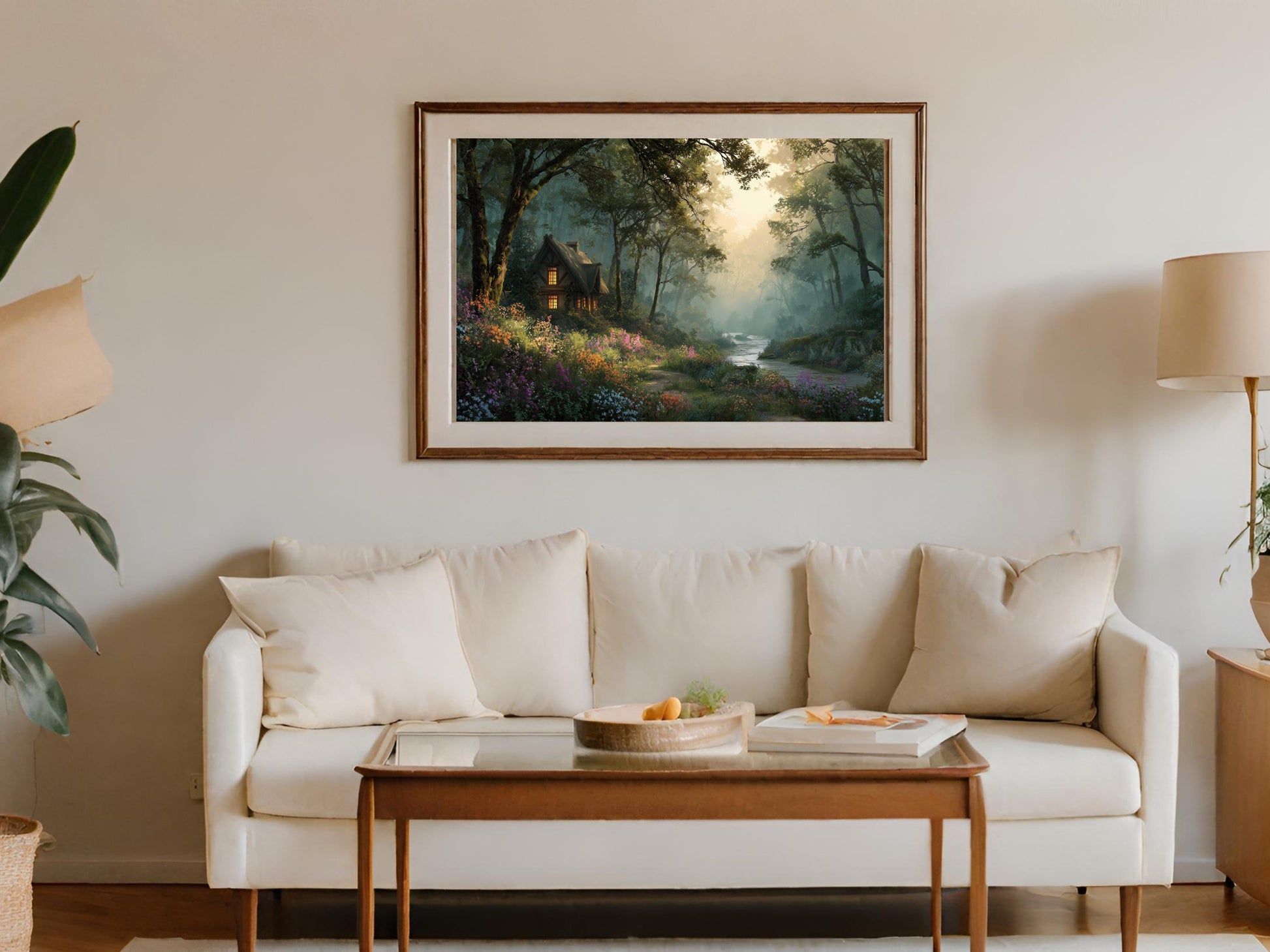 Mystical Woodland Cottage Stream Sunlight Flowers Vibrant product type