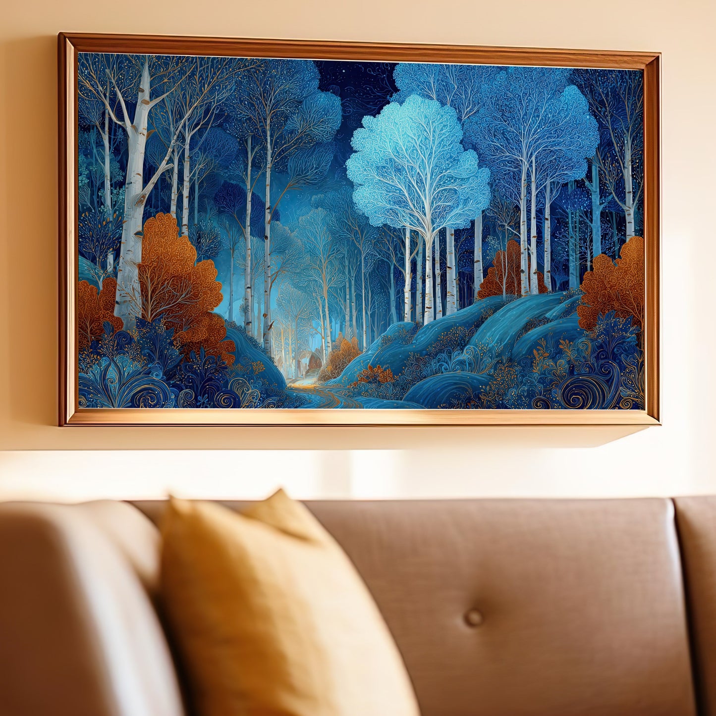 Ethereal Blue Forest Golden Trees Glowing product type