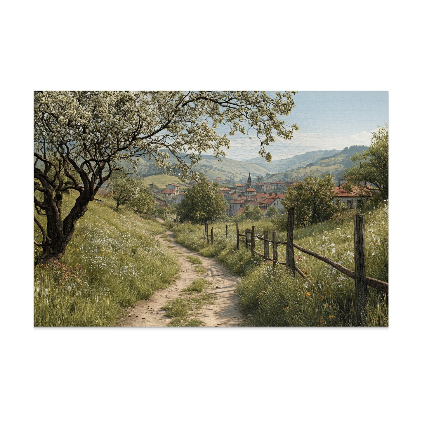 Scenic Countryside Path with Blooming Trees Puzzle