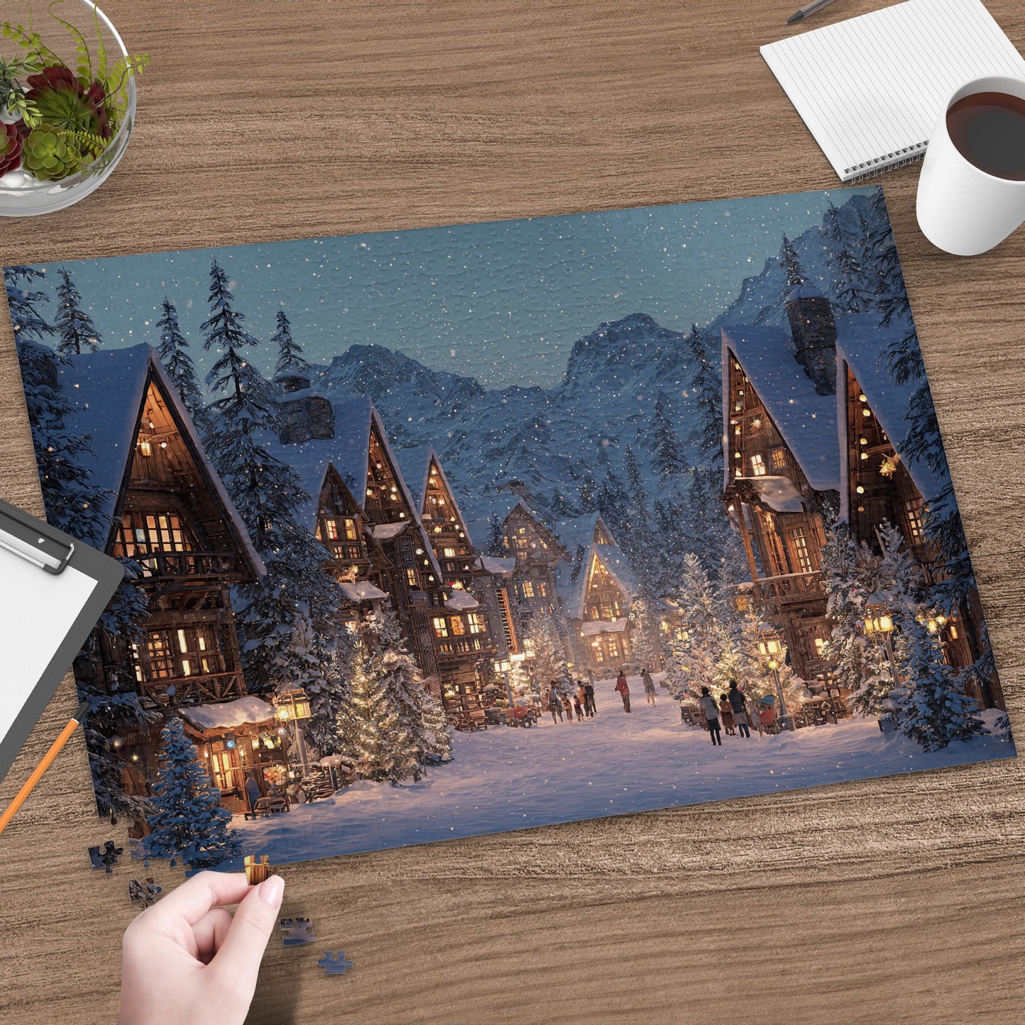 Festive Snowy Winter Village Lights Mountain Backdrop Product Type
Winter Village
Snowy Scene
Christmas Lights
Mountain Landscape
Night Scenery
Festive Holiday
Cozy Atmosphere
Winter Wonderland
Alpine Village
Illuminated Town
Magical Setting
Fantasy Art
Snowfall Image
Forest Trees
Wooden Houses
Hogsmeade Inspired
Hearth Warming
People Walking
Puzzle Art
Evening Glow