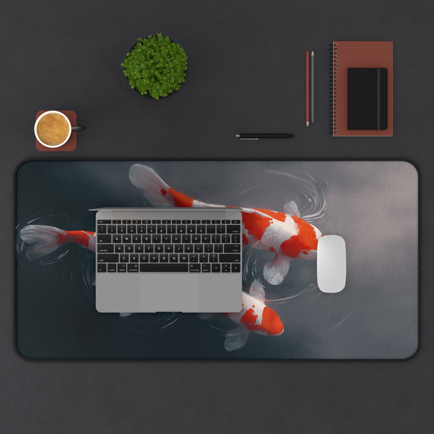 Koi Pond Desk Mat — Tranquil Red & White Koi Mouse Pad