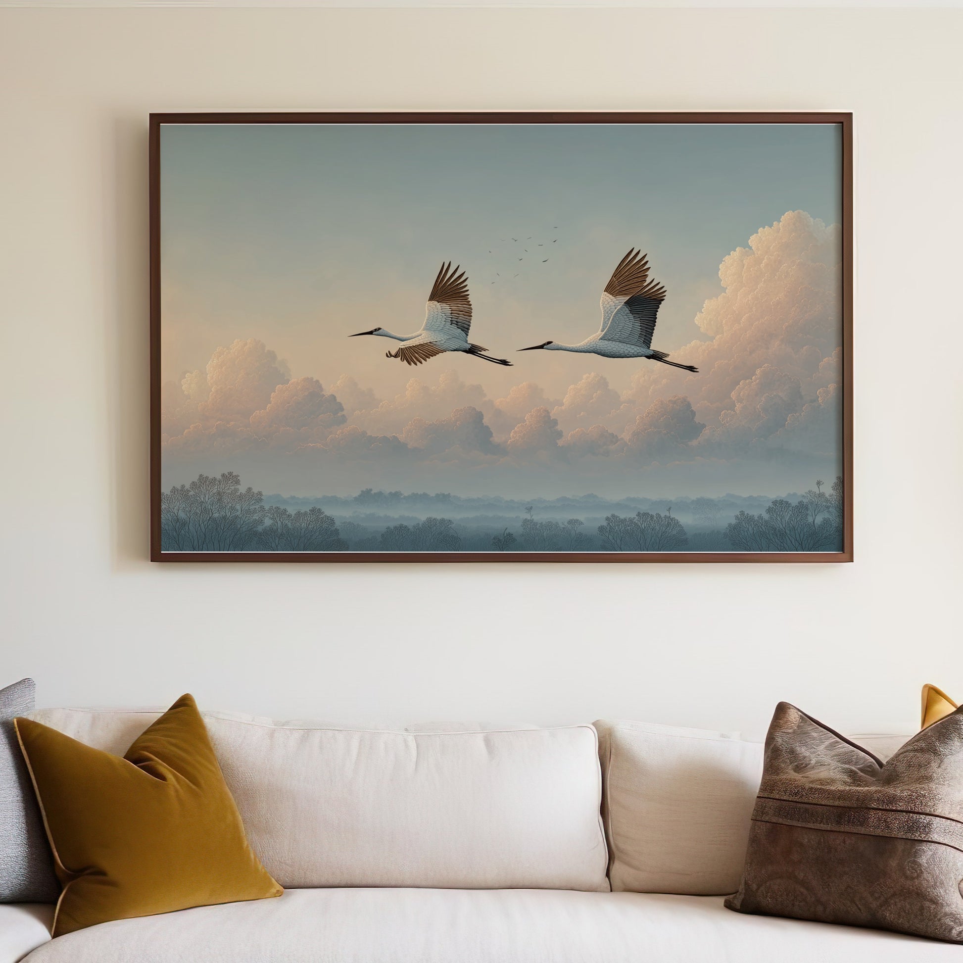 Soaring Birds in Tranquil Landscape Wall Art Decor