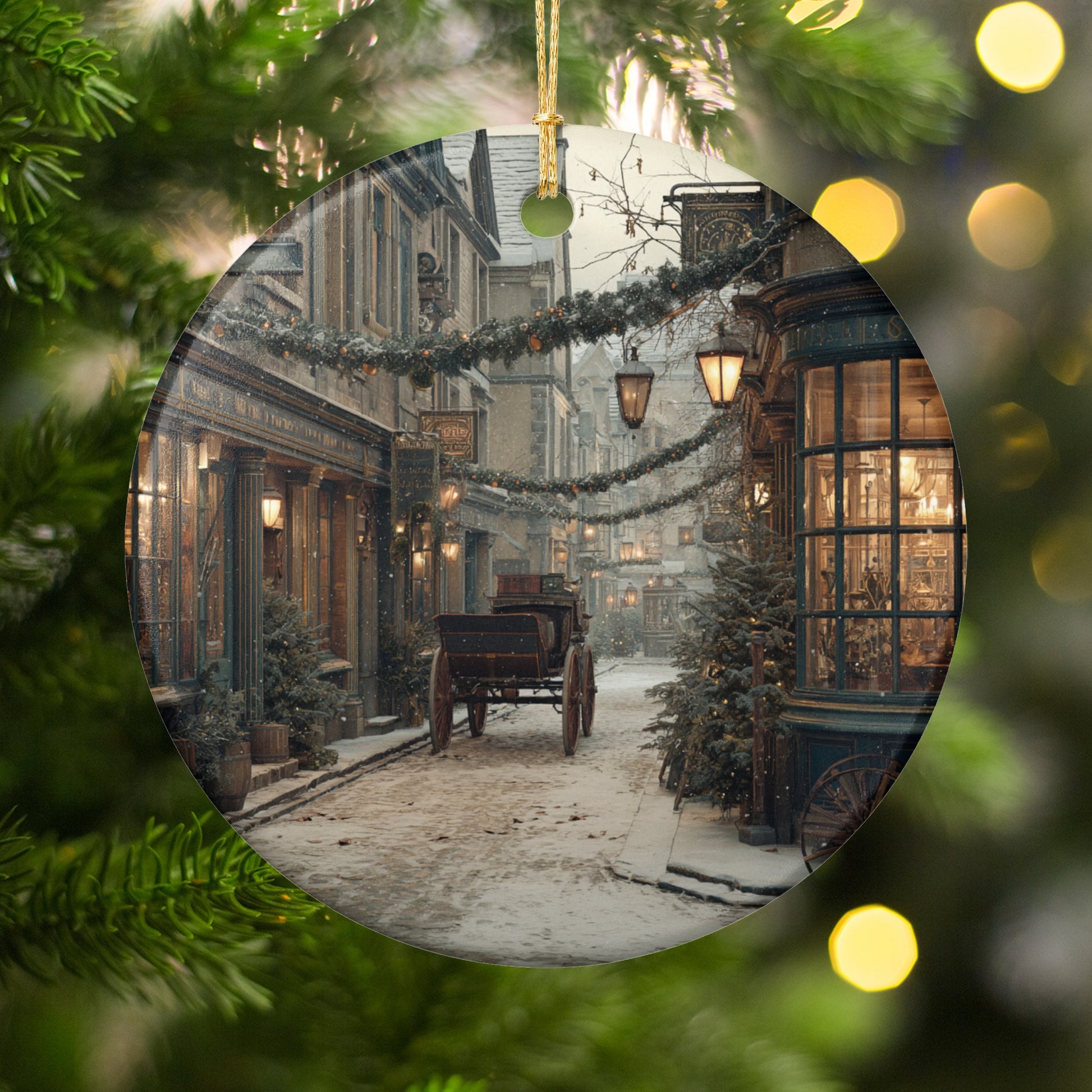 Festive Victorian Street Scene Christmas Ornament