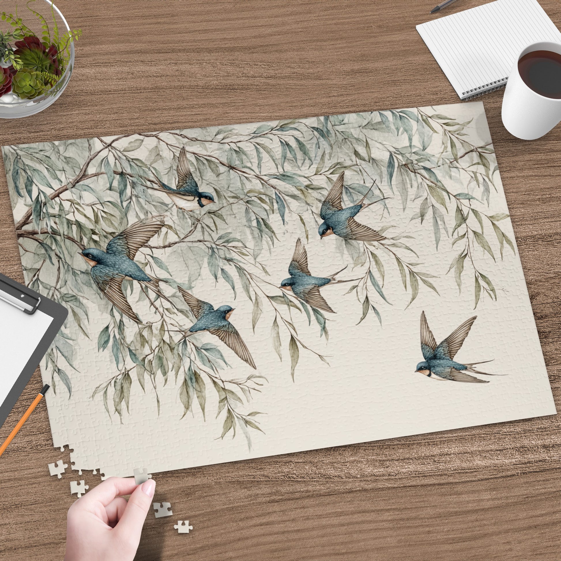 Elegant Puzzle with Soaring Birds and Branches Design
