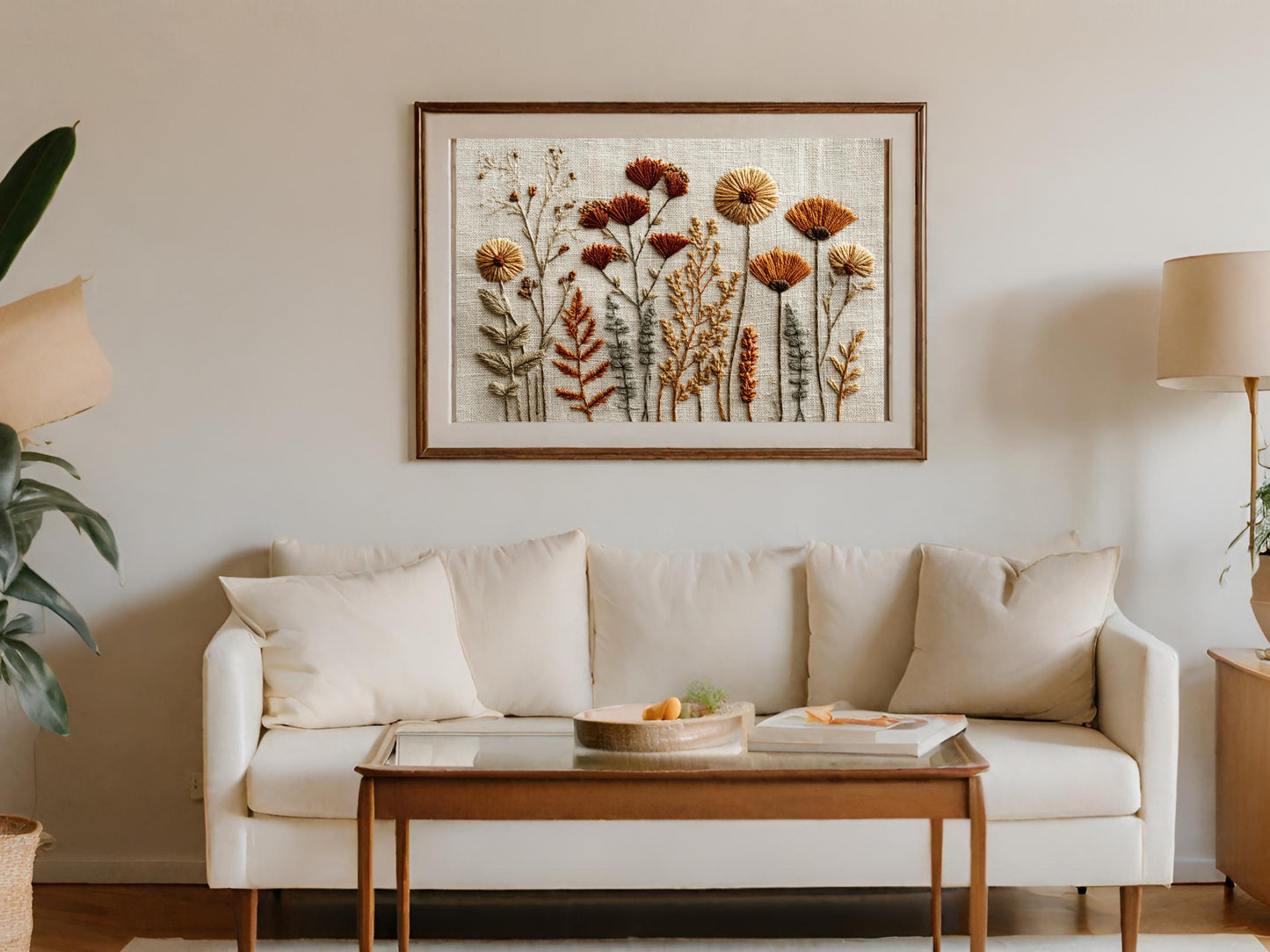 Embroidered Floral Artwork Framed Wall Decor