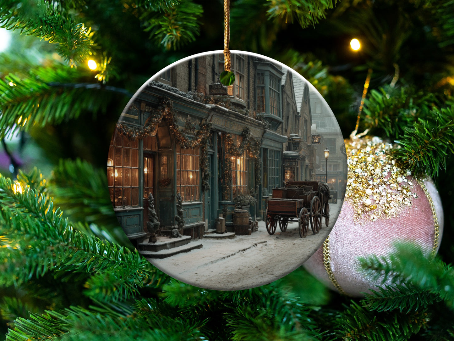 Victorian Christmas Street Scene Ornament