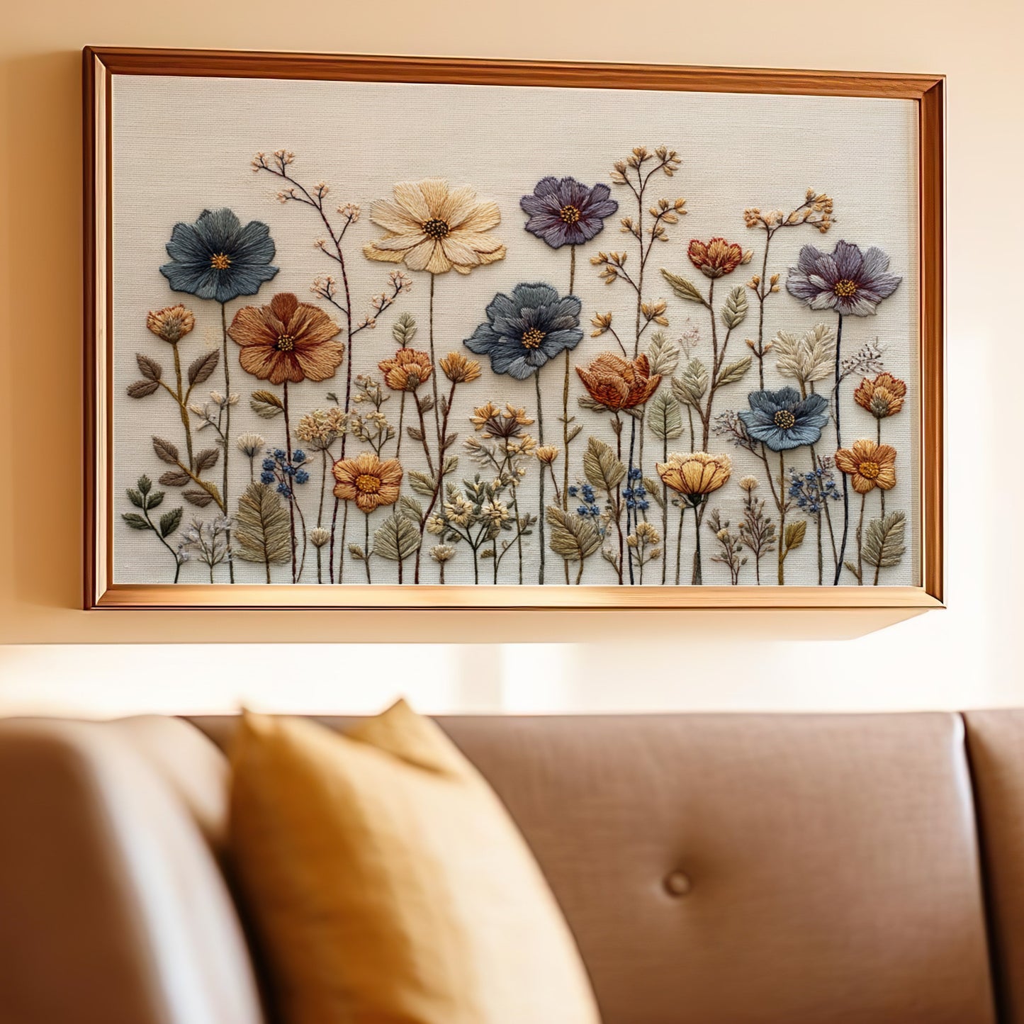 Embroidered Floral Art Piece for Elegant Home Décor