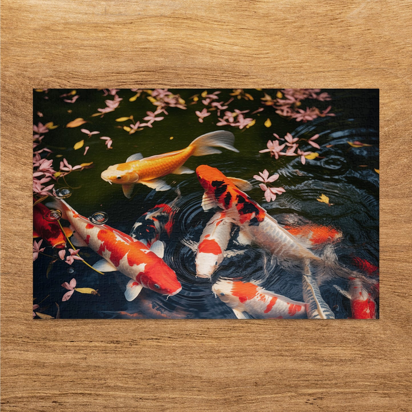 Vibrant Koi Fish Pond with Floating Flowers Puzzle