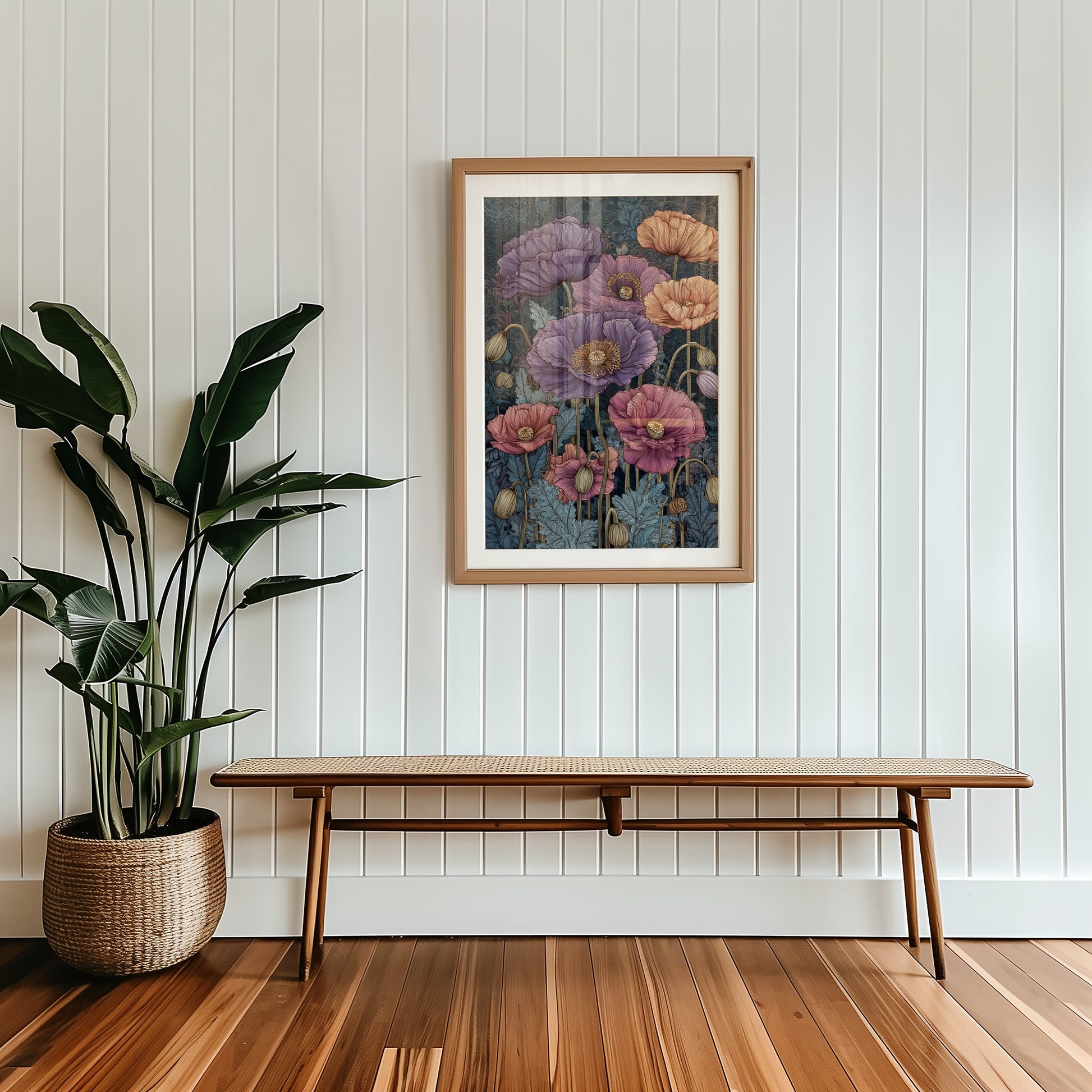 Colorful Floral Art Print on Display in Modern Frame