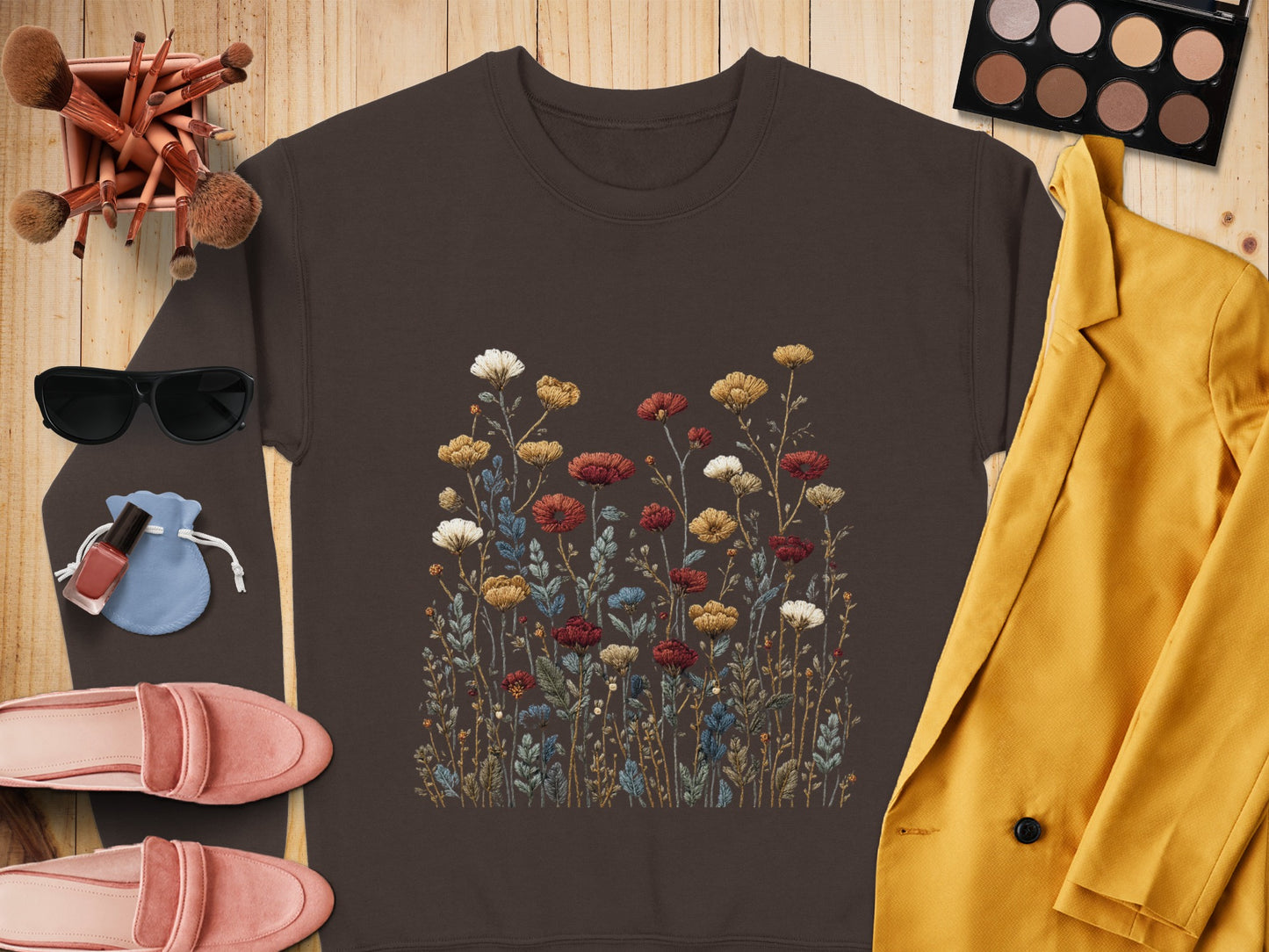 Vintage Wildflower Embroidered Graphic Sweatshirt