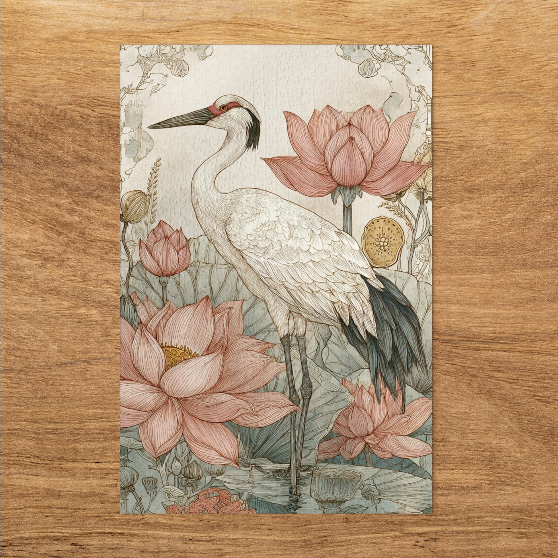 White Crane Among Blossoming Lotus Art Print