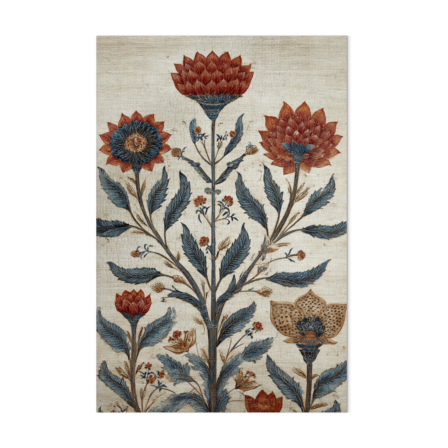 Floral Botanical Art Print with Vibrant Red Blossoms