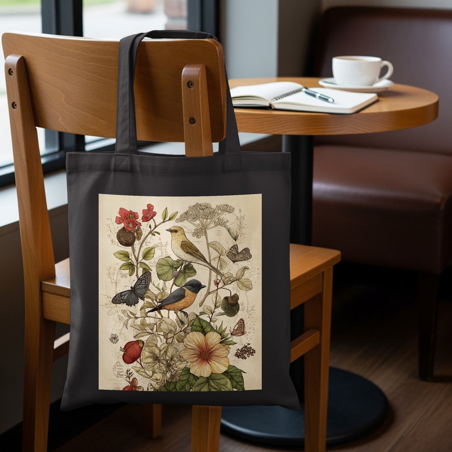 Botanical Bird and Flower Art Tote Bag Product