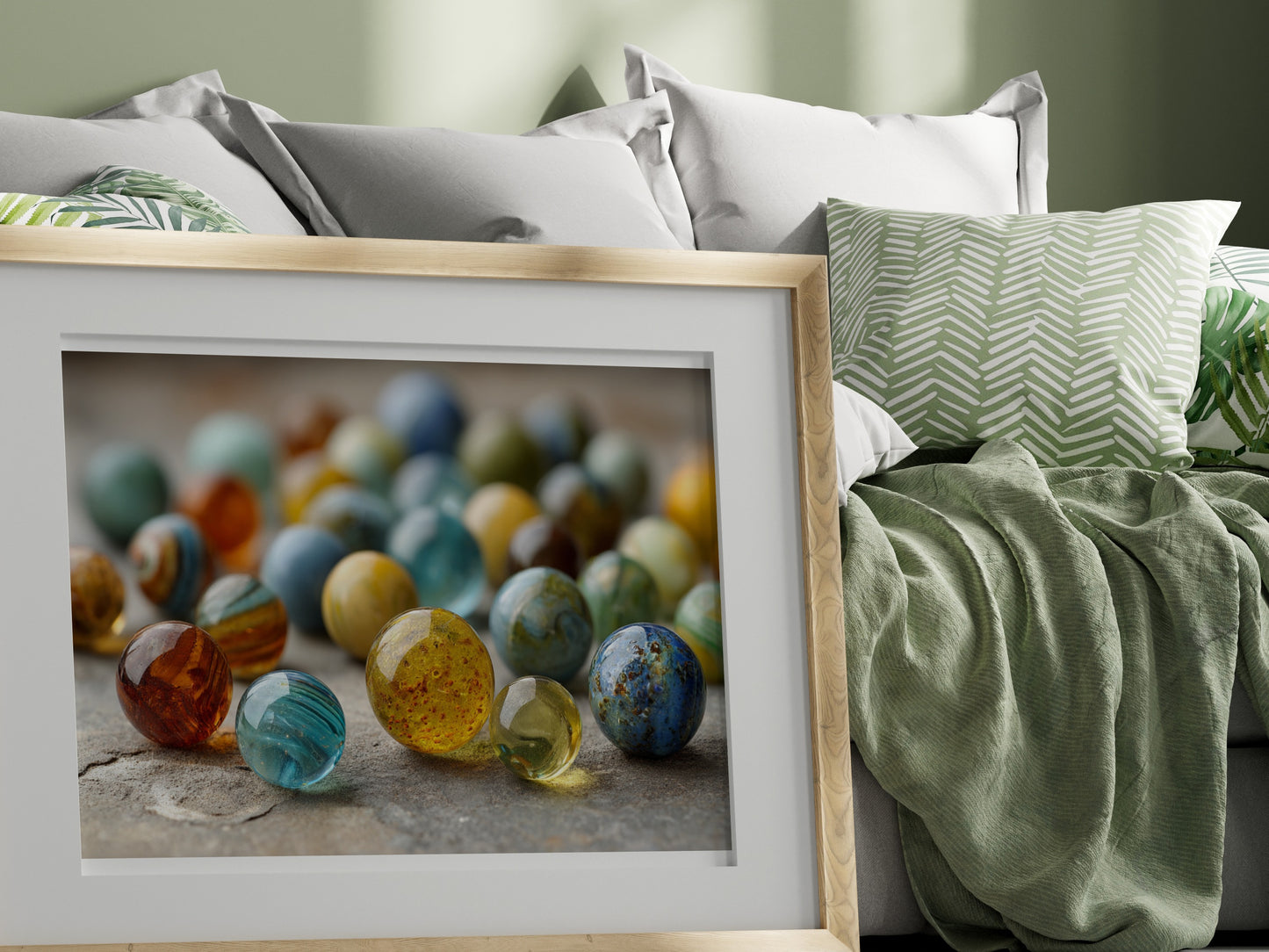 Decorative Frame with Colorful Marbles Display Decor