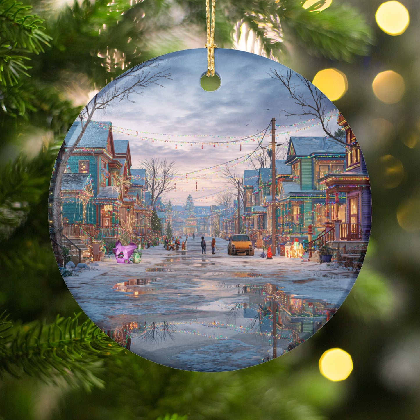 Festive Winter Village Holiday Scene Ornament
