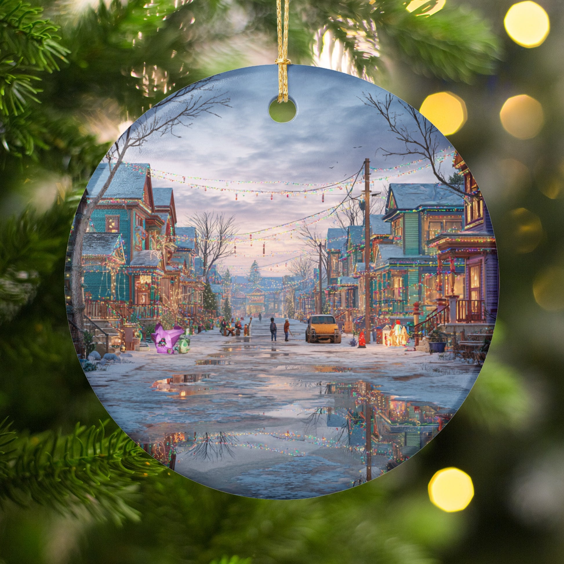 Festive Winter Village Holiday Scene Ornament