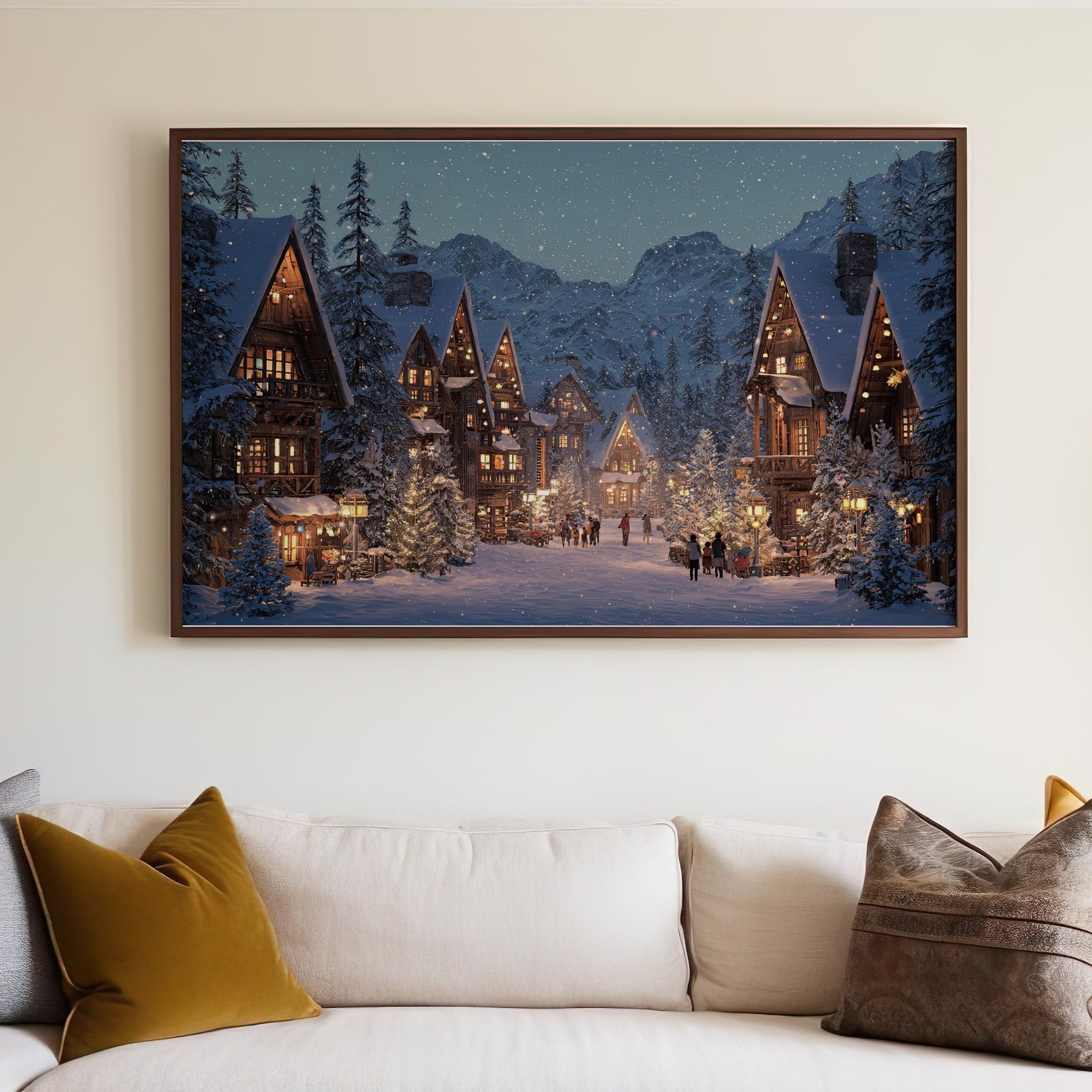 Winter Wonderland Mountain Village Night product type
Winter village
Snowy landscape
Christmas scene
Holiday decor
Mountain cabins
Festive lights
Night street
Cozy homes
Seasonal art
Pine trees
Snowfall magic
Charming village
Winter wonderland
Illuminated houses
Cold weather
Whimsical art
Alpine scene
Holiday spirit
Wall art print
Framed picture