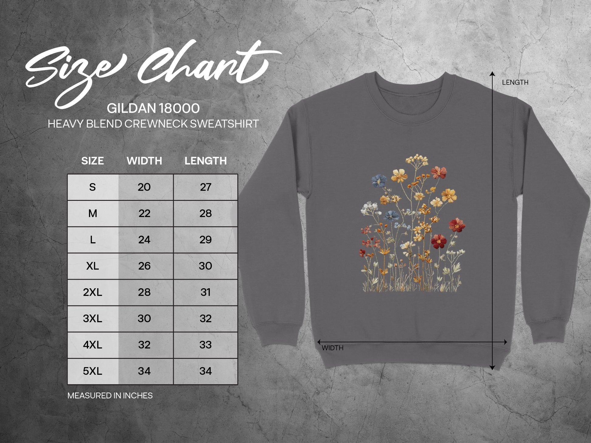 Colorful Wildflow Display on Gildan Crewneck Sweatshirt