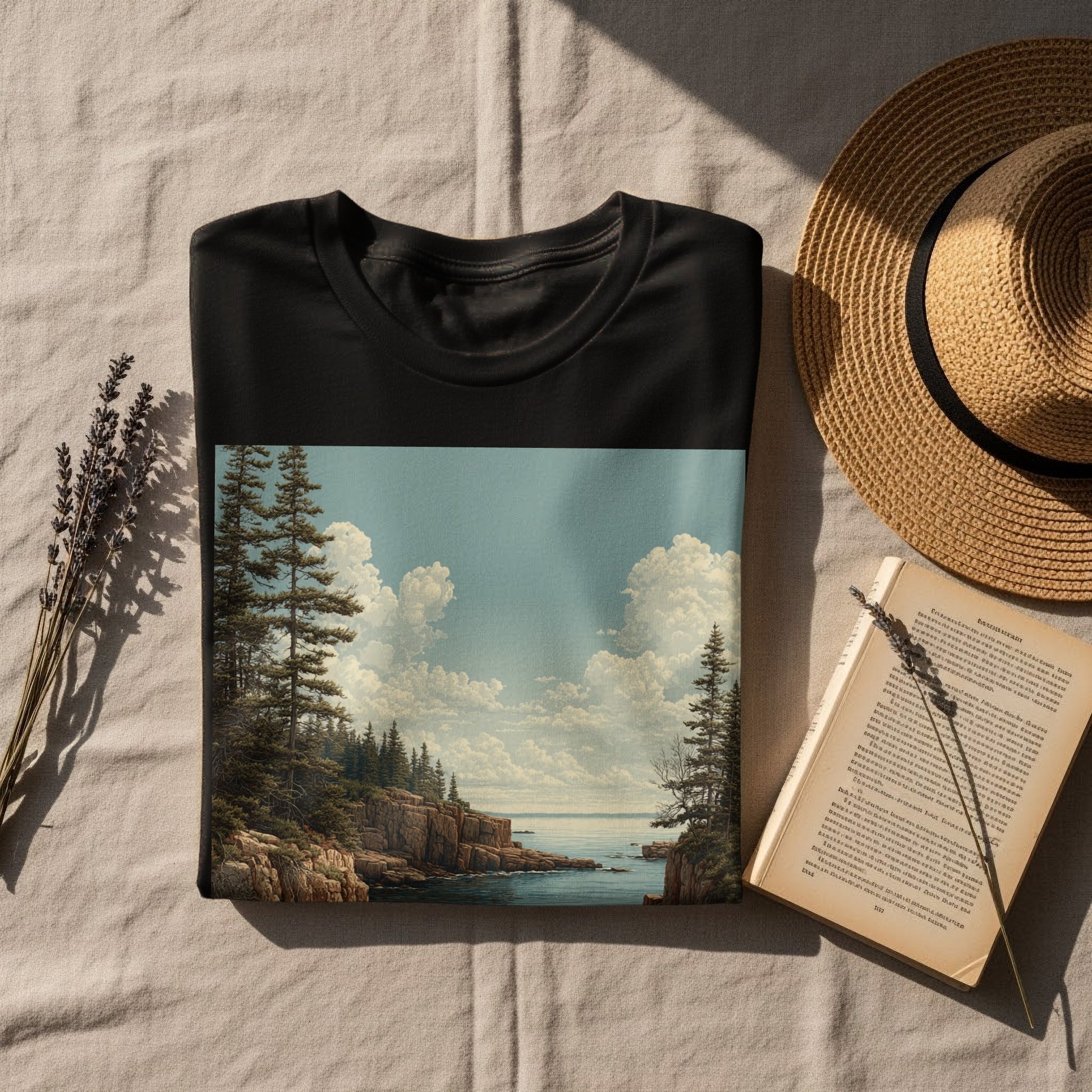 Scenic Coastal Landscape Artistic T-shirt Design