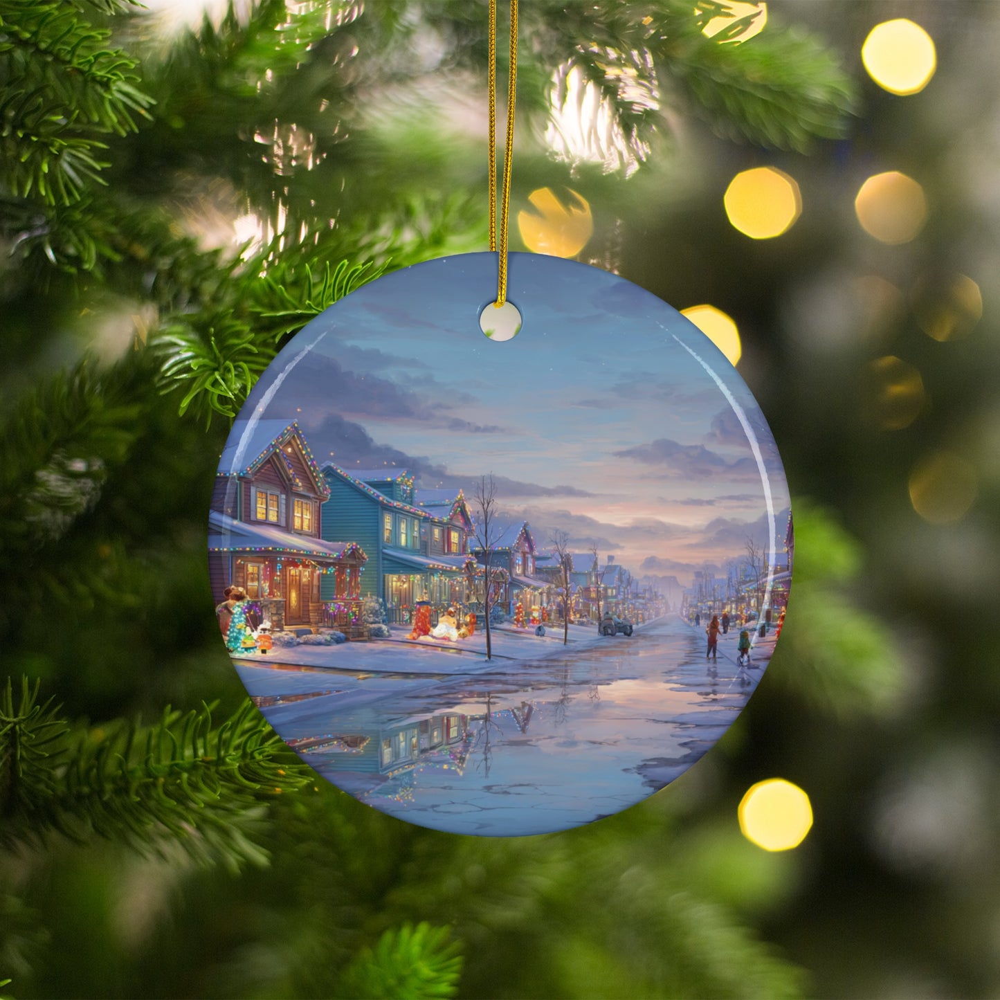 Snowy Village Street Scene Christmas Ornament
