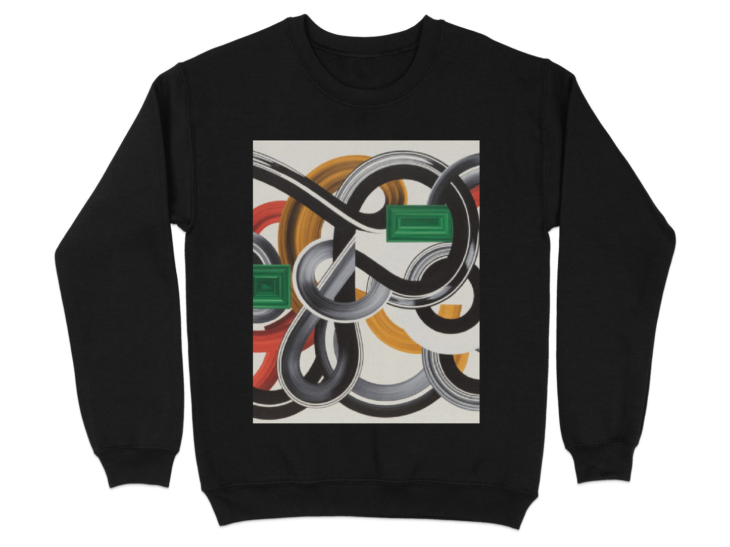 Abstract Intertwined Circles Pattern Black Sweatshirt