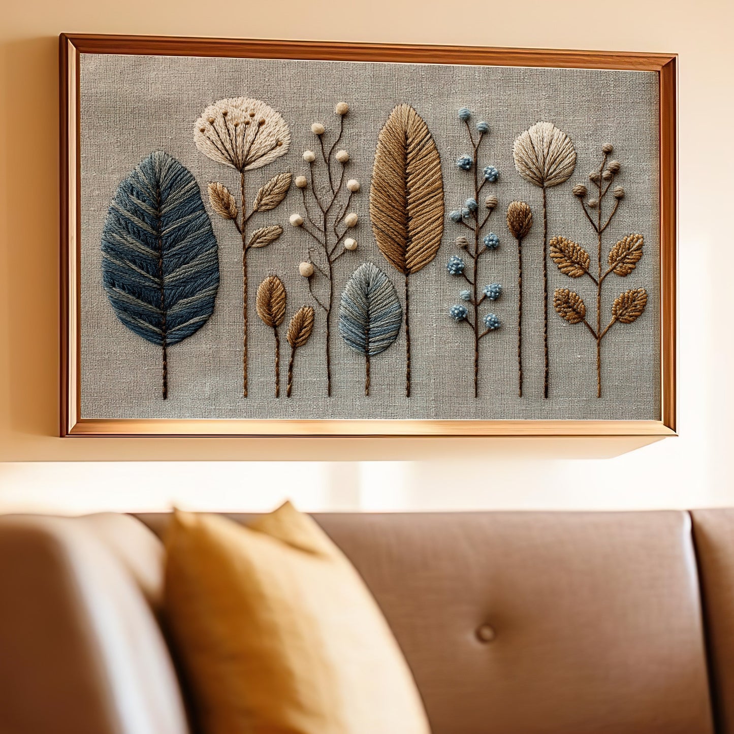 Embroidered Botanical Wall Art for Home Decoration