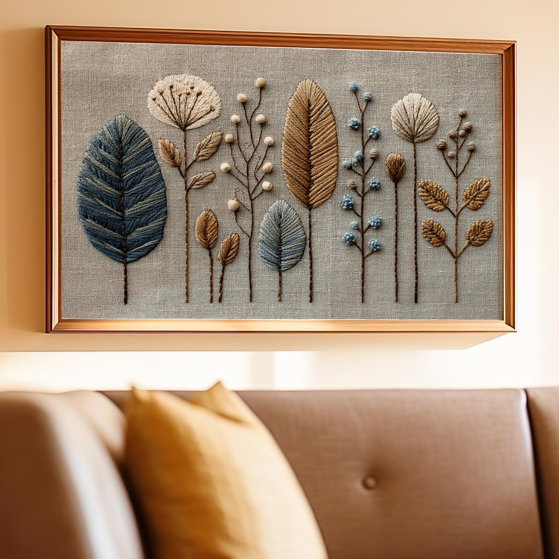 Embroidered Botanical Wall Art for Home Decoration
