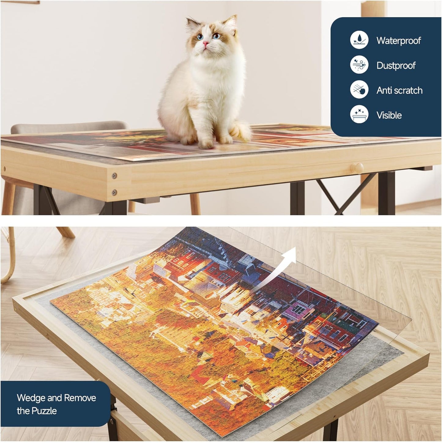 Easyego 2000 Piece Jigsaw Puzzle Table with Legs for Adults, 5-Tilting-Angle & Height Adjustable Table with Draws, Wooden Puzzle Board with Extended Support Bar & 4 Wheels