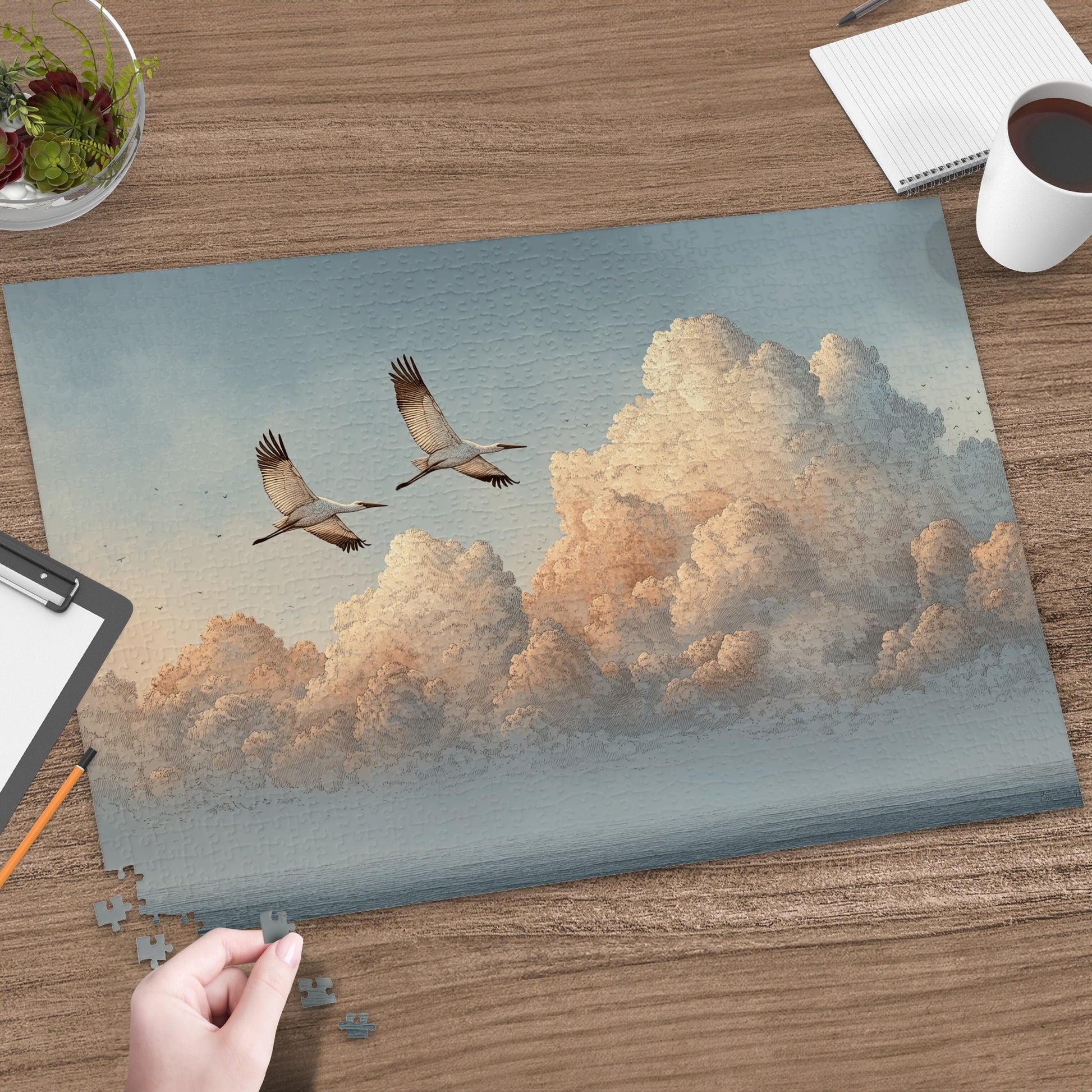 Serene Sky with Flying Birds and Clouds Jigsaw Puzzle