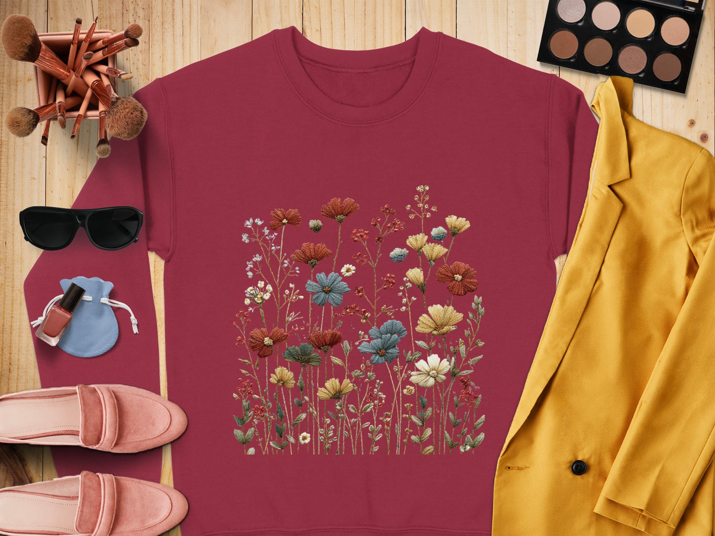 Beautiful Floral Print on Maroon Casual Sweatshirt