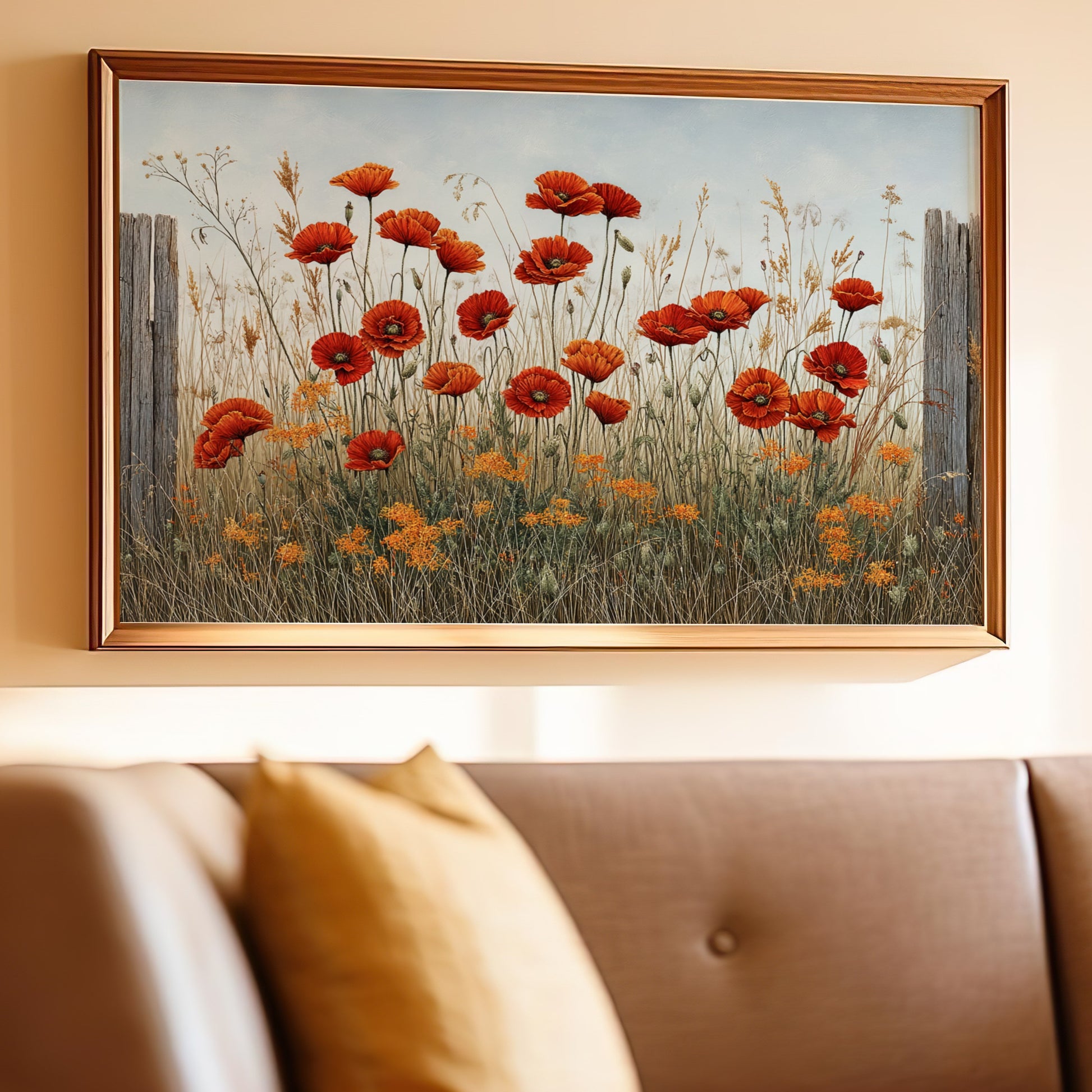 Beautiful Framed Artwork with Red Poppies Wall Decor